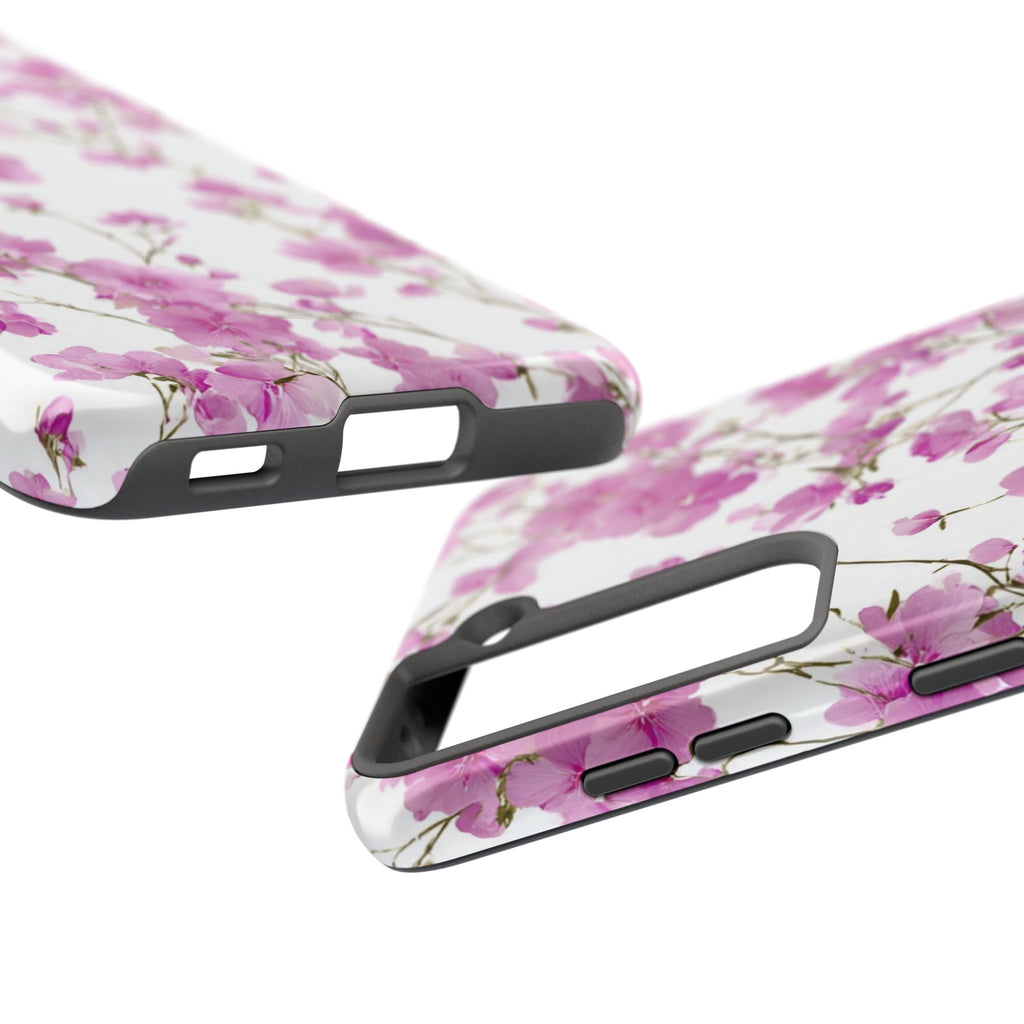 Floral Pink Blossoms Tough Phone Case — Durable Protective Phone Cover with Watercolor Cherry Blossom Design