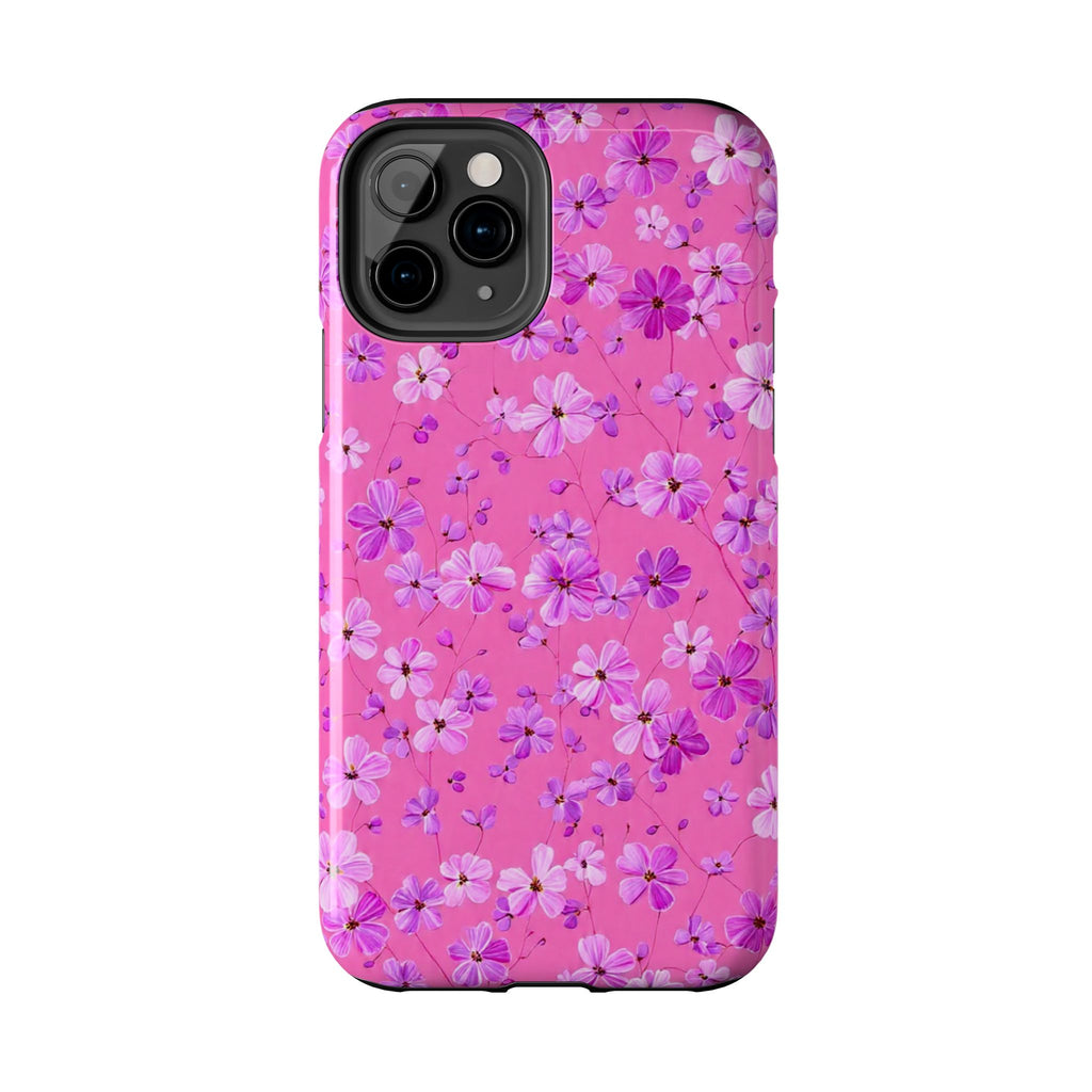 Pink Floral Tough Phone Case — Cute Purple Blossom Protective Cover
