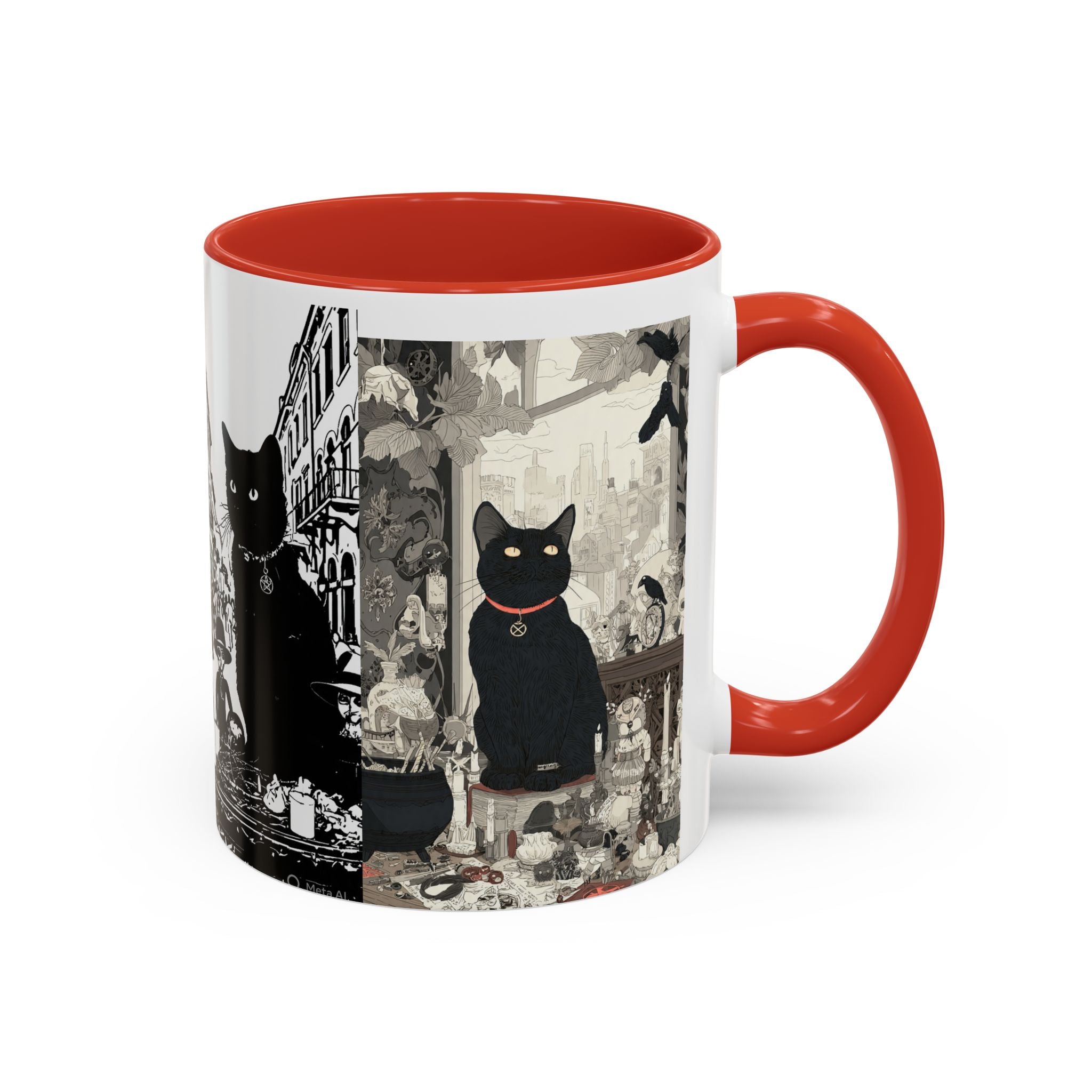 Black Cat Vintage Street Art Coffee Mug — 11/15oz Accent Ceramic