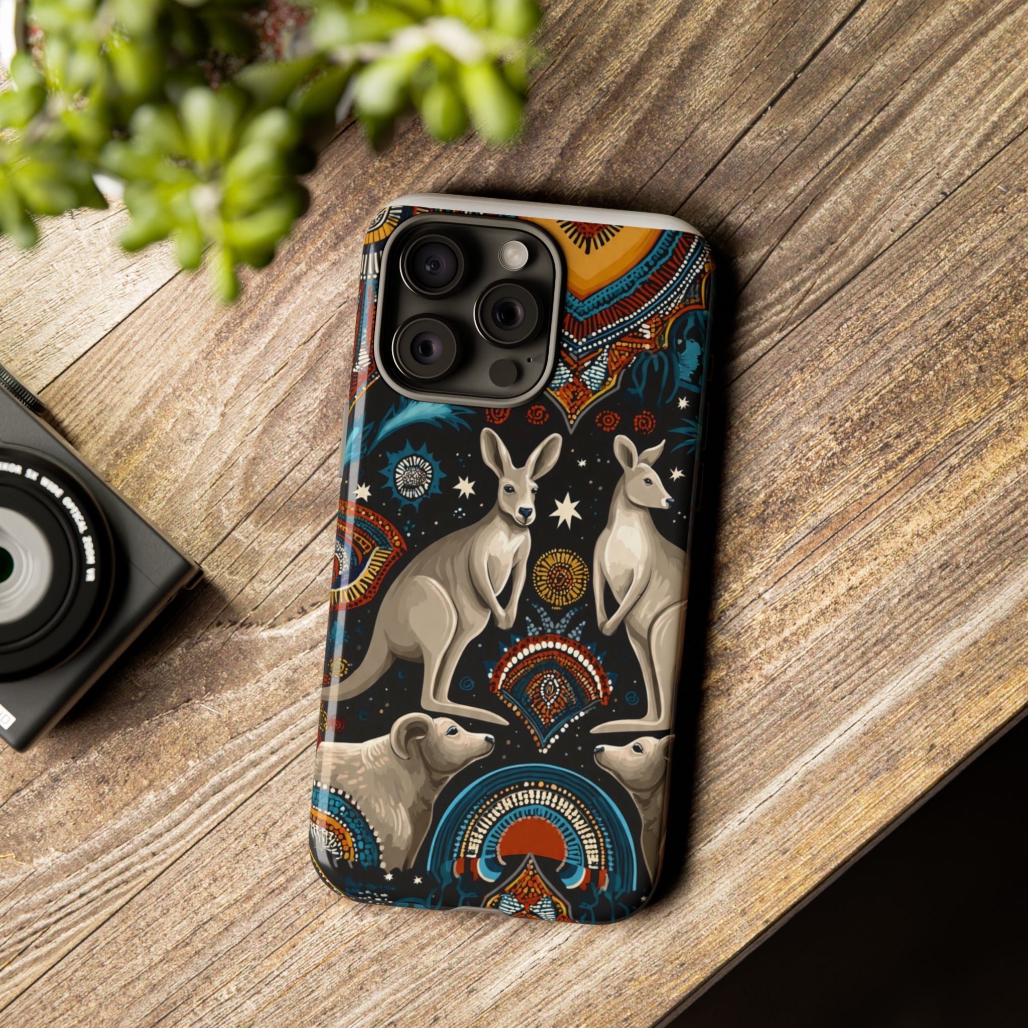 Kangaroo & Boomerang Tough Phone Case — Australian Wildlife Pattern