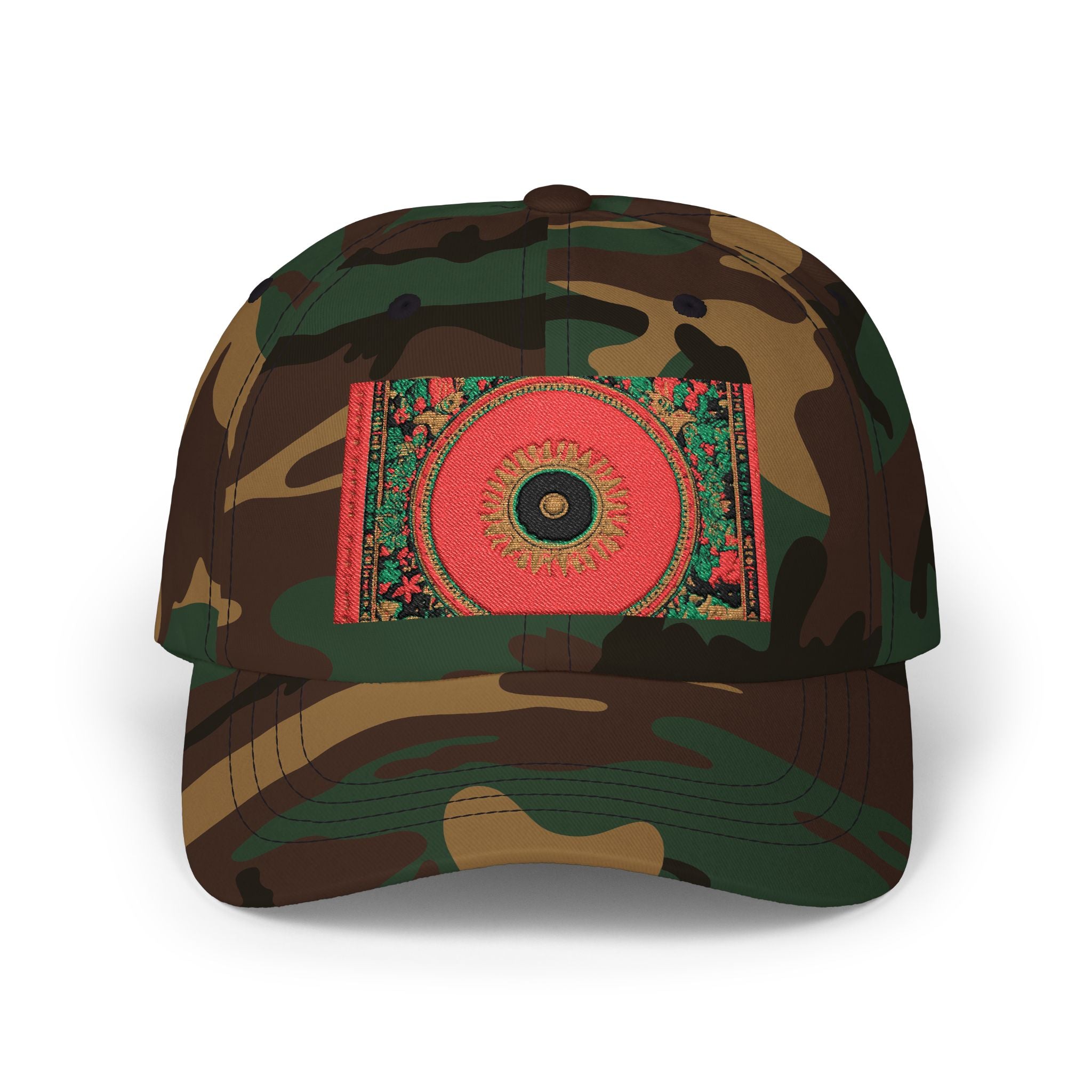 Floral Mandala Dad Cap - Vibrant Red Garden Circle Embroidered Hat