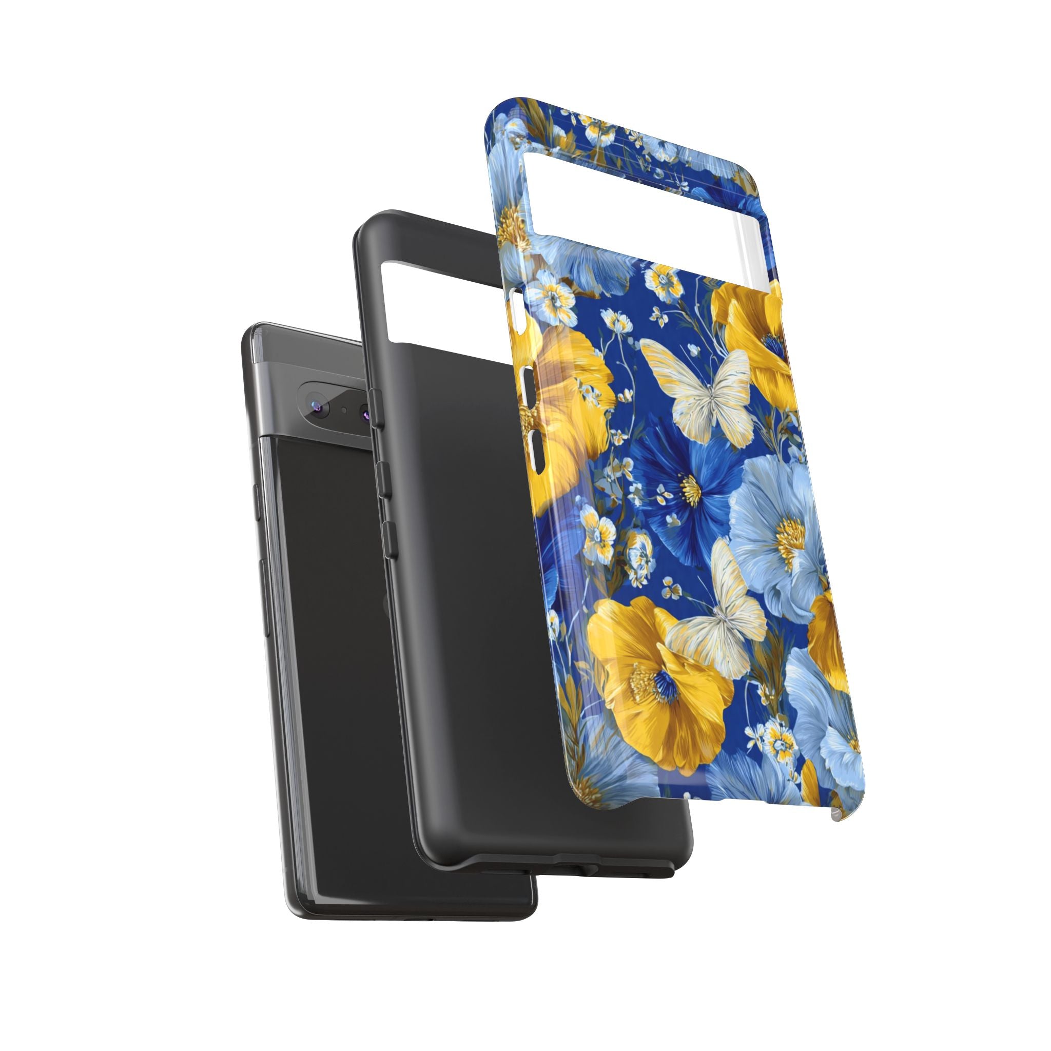 Floral Butterflies Phone Case — Blue & Yellow Tough Protective Cover