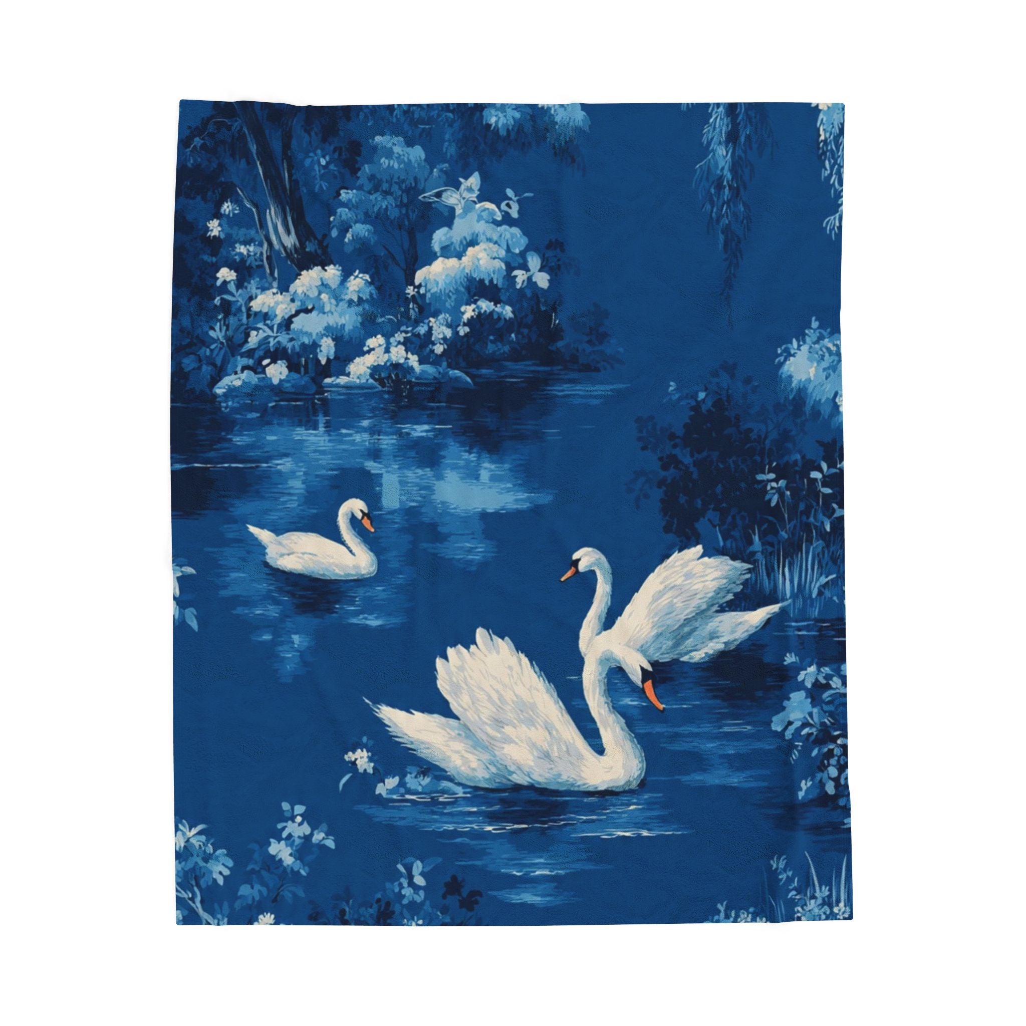 Swan Lake Velveteen Plush Blanket — Cozy Blue Swans Throw