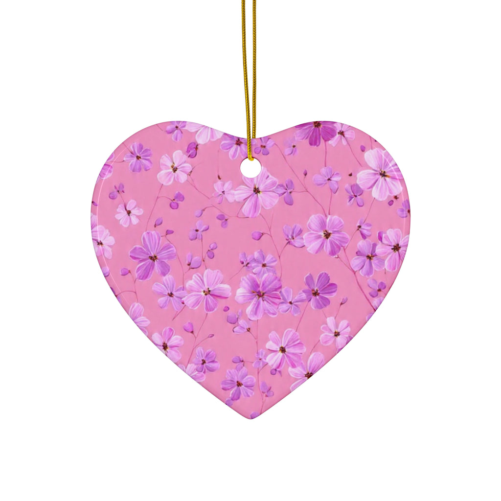Star Ceramic Ornament — Pink Floral Blossom Holiday Decoration