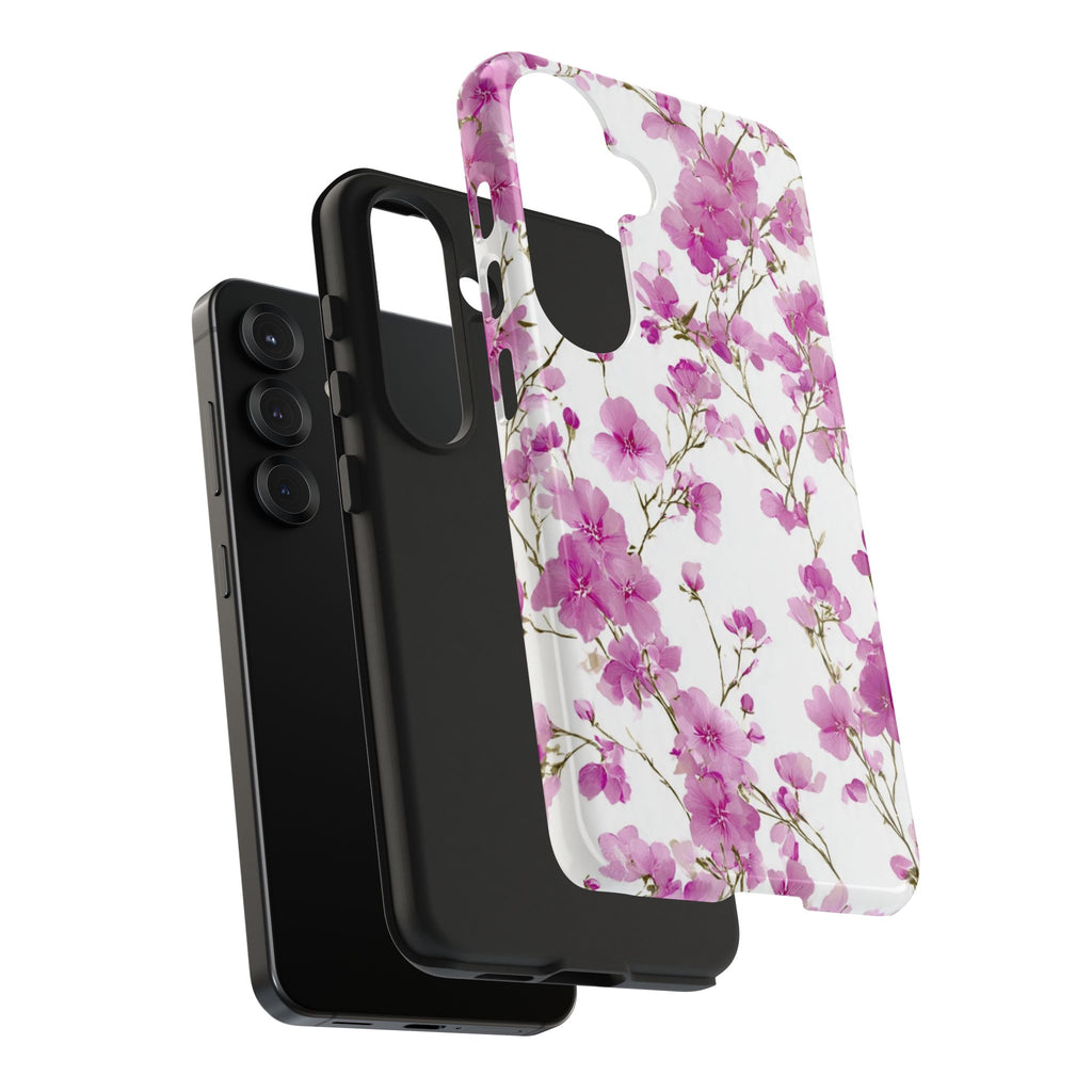 Floral Pink Blossoms Tough Phone Case — Durable Protective Phone Cover with Watercolor Cherry Blossom Design