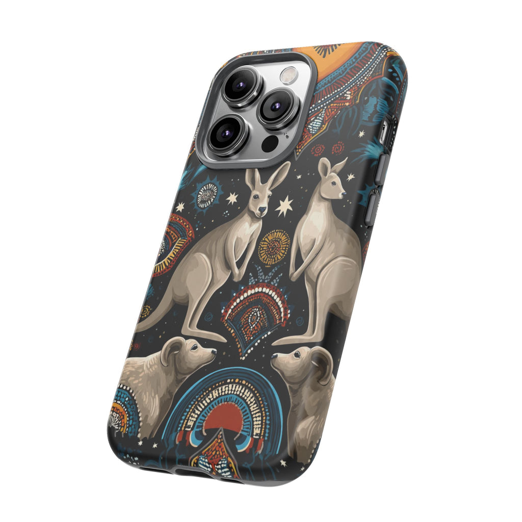Kangaroo & Boomerang Tough Phone Case — Australian Wildlife Pattern