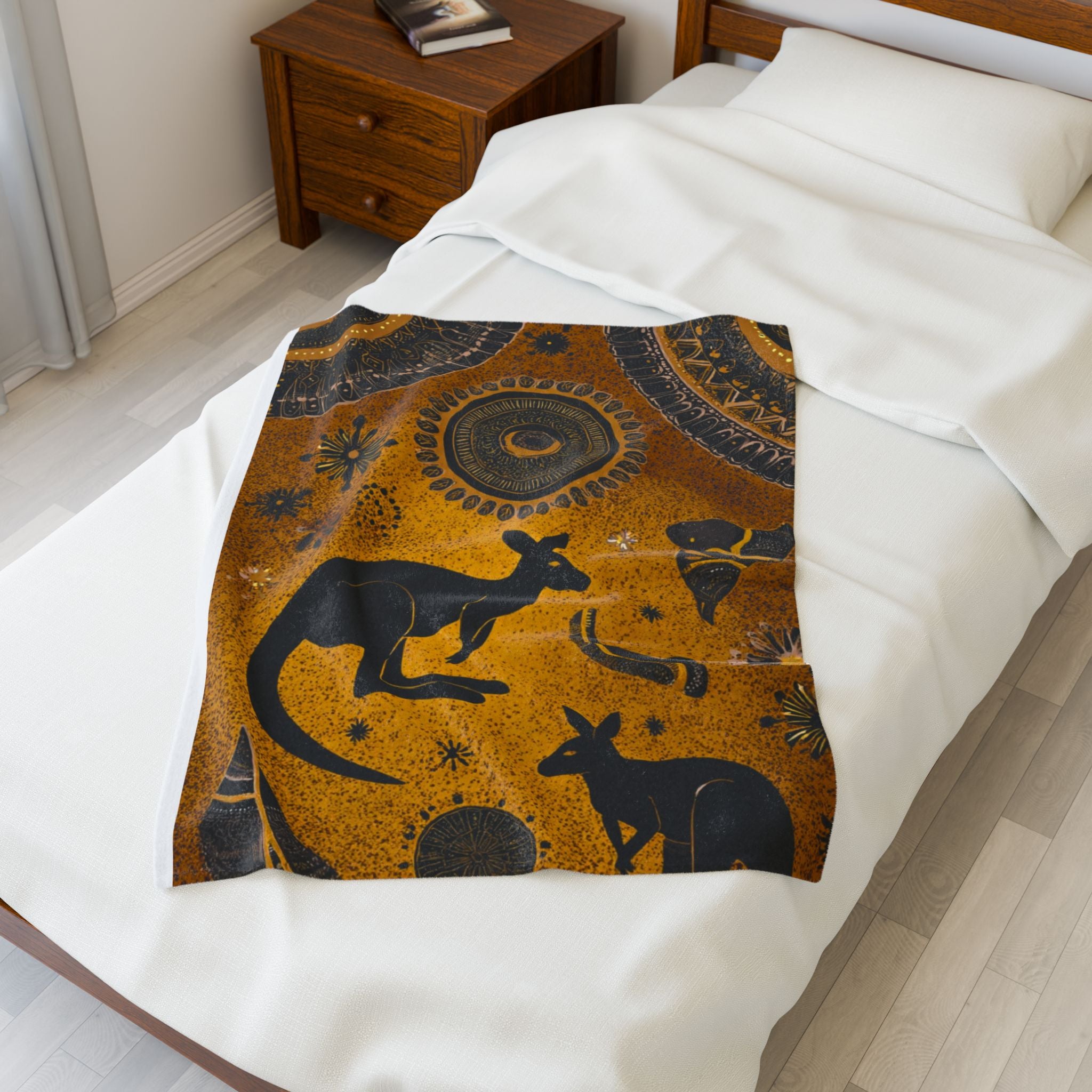 Bohemian Kangaroo Velveteen Plush Blanket — Warm Aussie-Inspired Throw