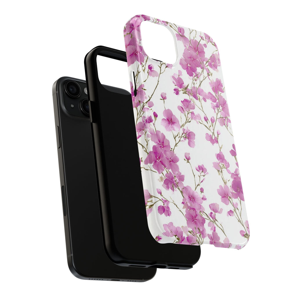 Floral Pink Blossoms Tough Phone Case — Durable Protective Phone Cover with Watercolor Cherry Blossom Design