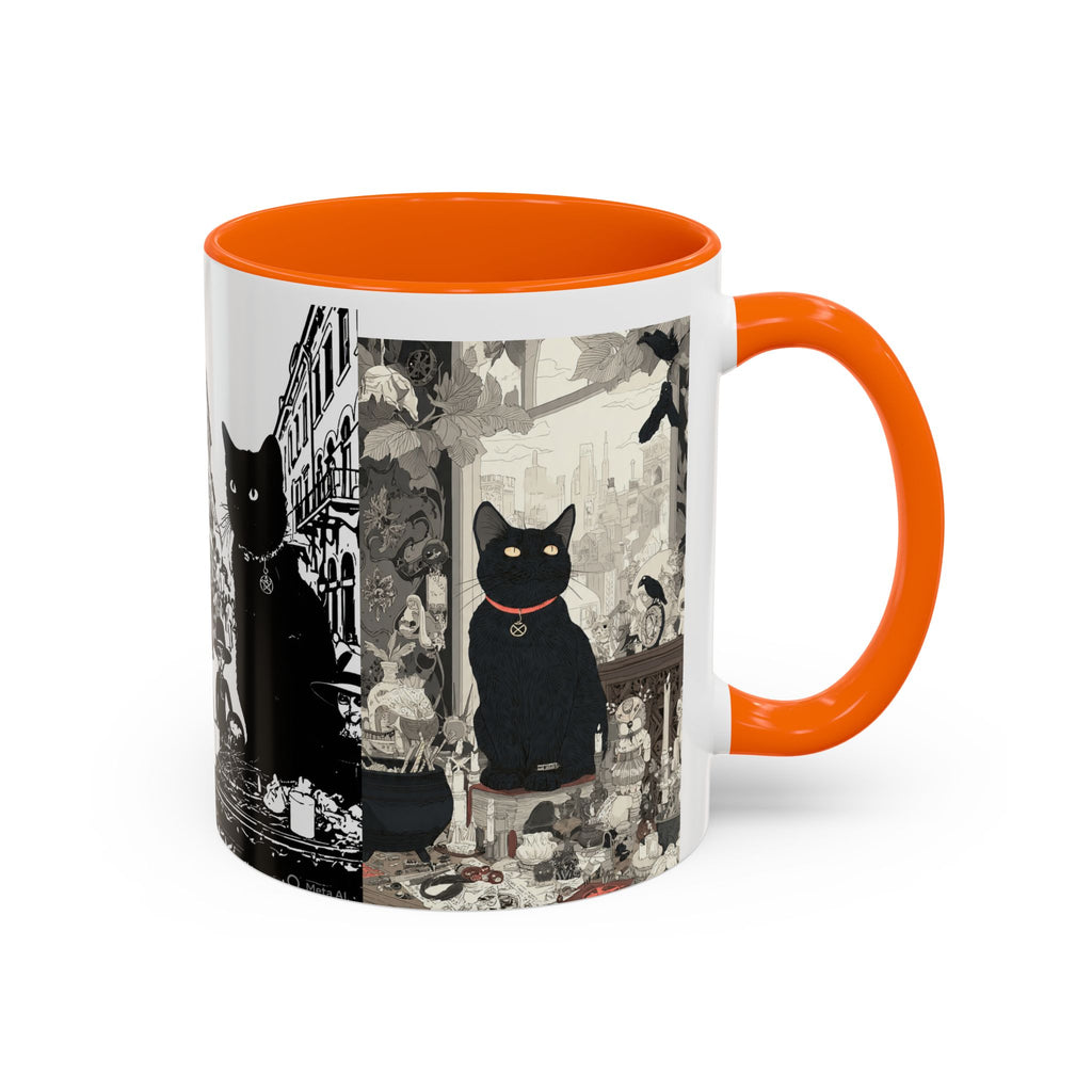 Black Cat Vintage Street Art Coffee Mug — 11/15oz Accent Ceramic