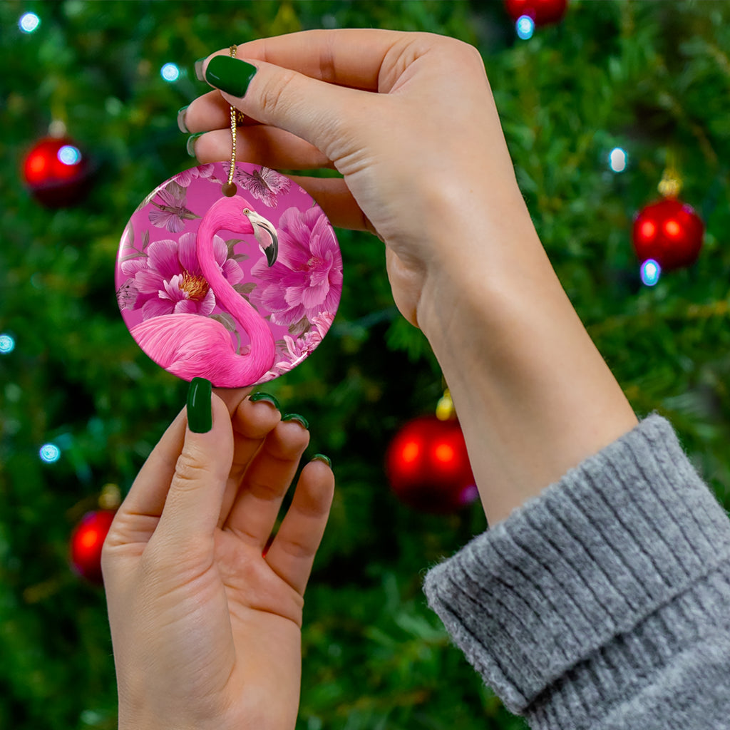 Pink Flamingo Ceramic Ornament — Star-Shaped Holiday Decoration