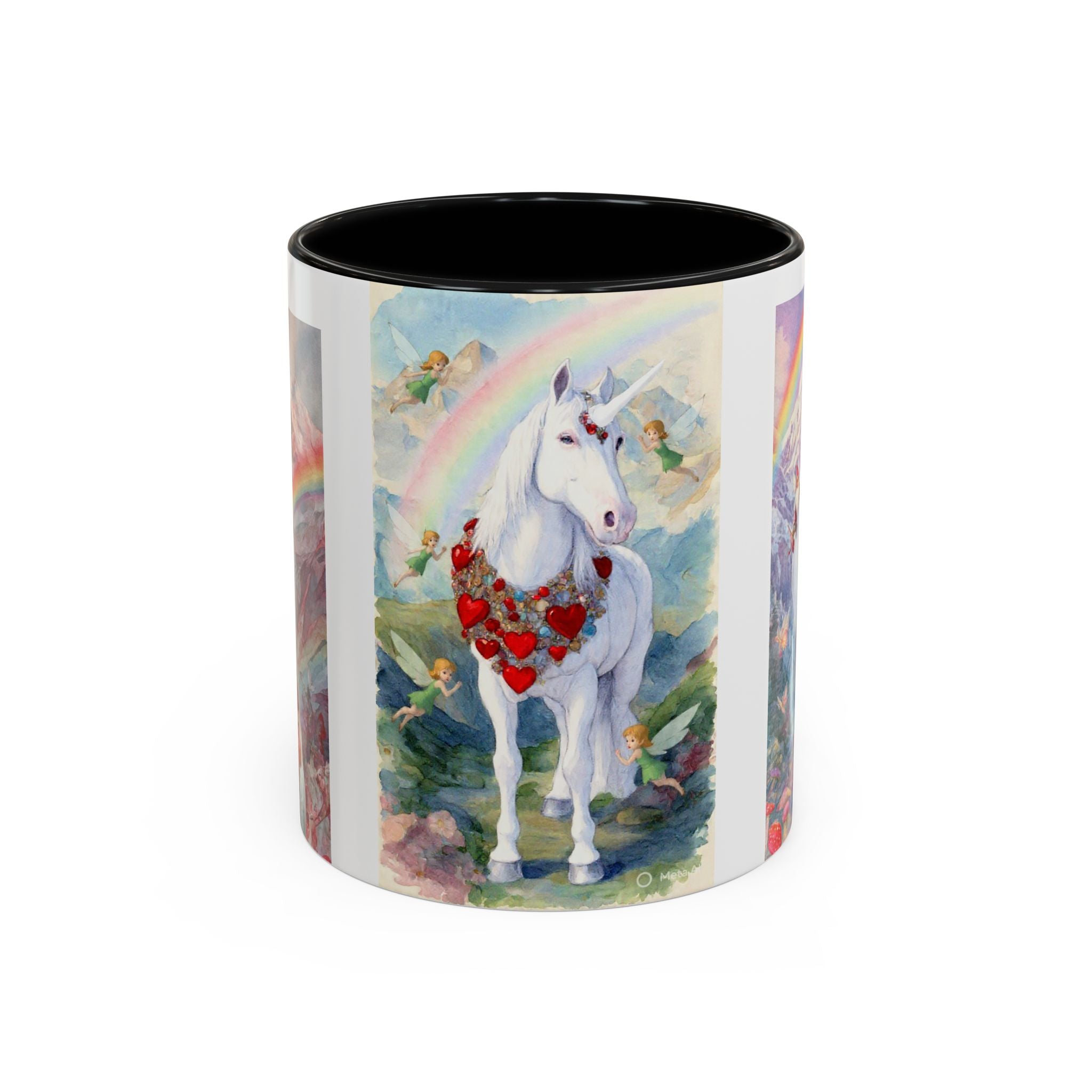Unicorn Heart Rainbow Accent Coffee Mug — Magical White Unicorn with Heart Garland (11/15oz)