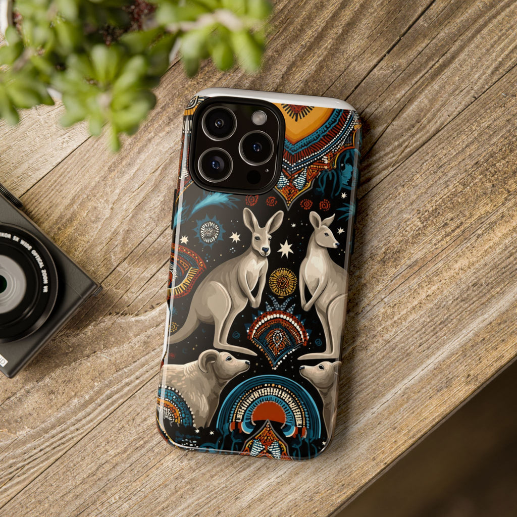 Kangaroo & Boomerang Tough Phone Case — Australian Wildlife Pattern
