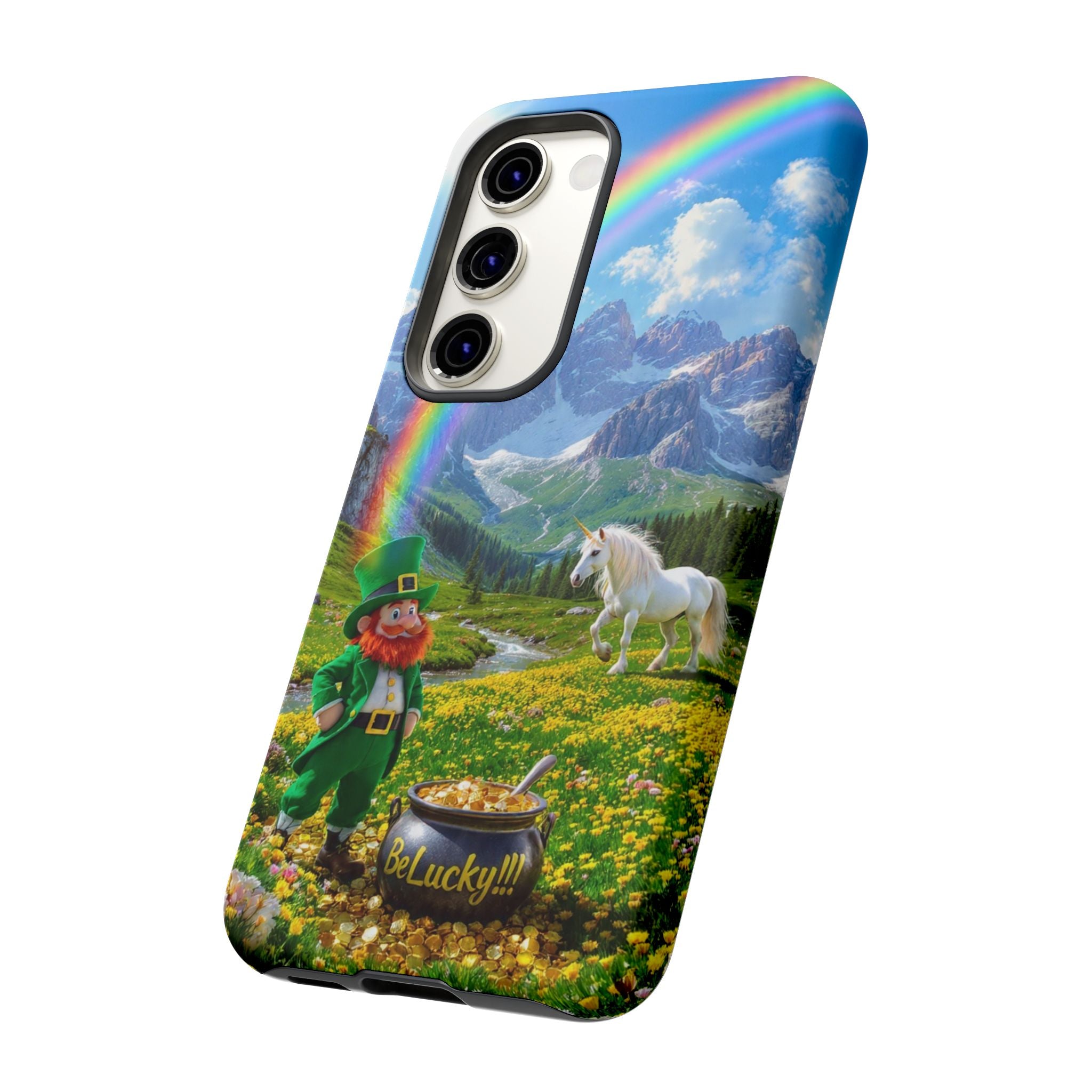Lucky Leprechaun & Unicorn Phone Case — Rainbow Pot of Gold Protective Cover