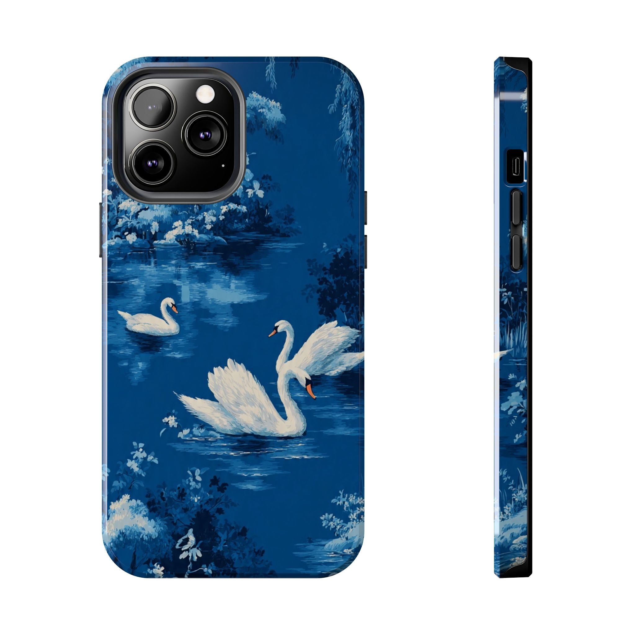 Swan Lake Tough Phone Case — Blue Vintage Swan Design, Durable Protective Cover