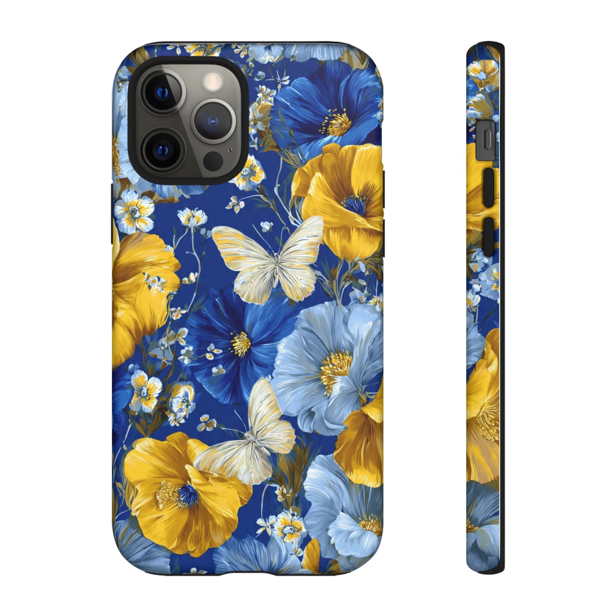 Floral Butterflies Phone Case — Blue & Yellow Tough Protective Cover