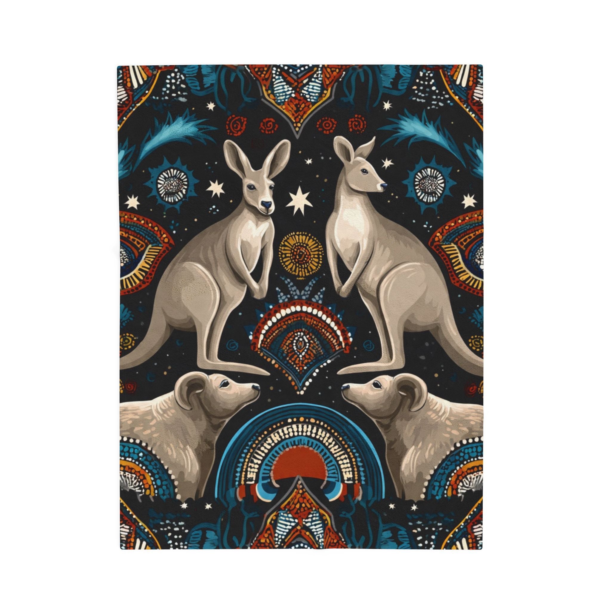 Kangaroo Boho Velveteen Plush Blanket — Cozy Animal Print Throw