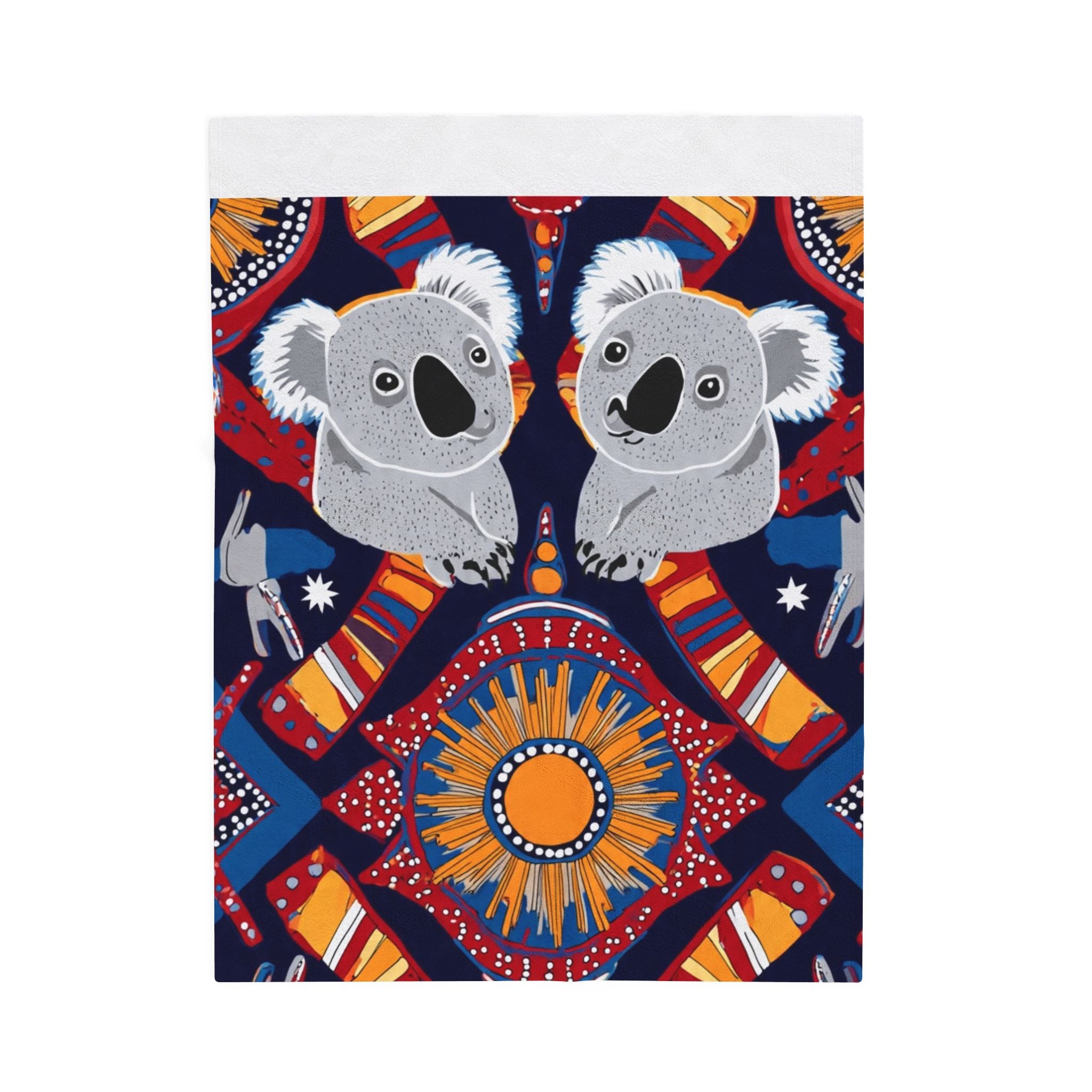 Koala & Sun Velveteen Plush Blanket — Australian Aboriginal Inspired Cozy Throw