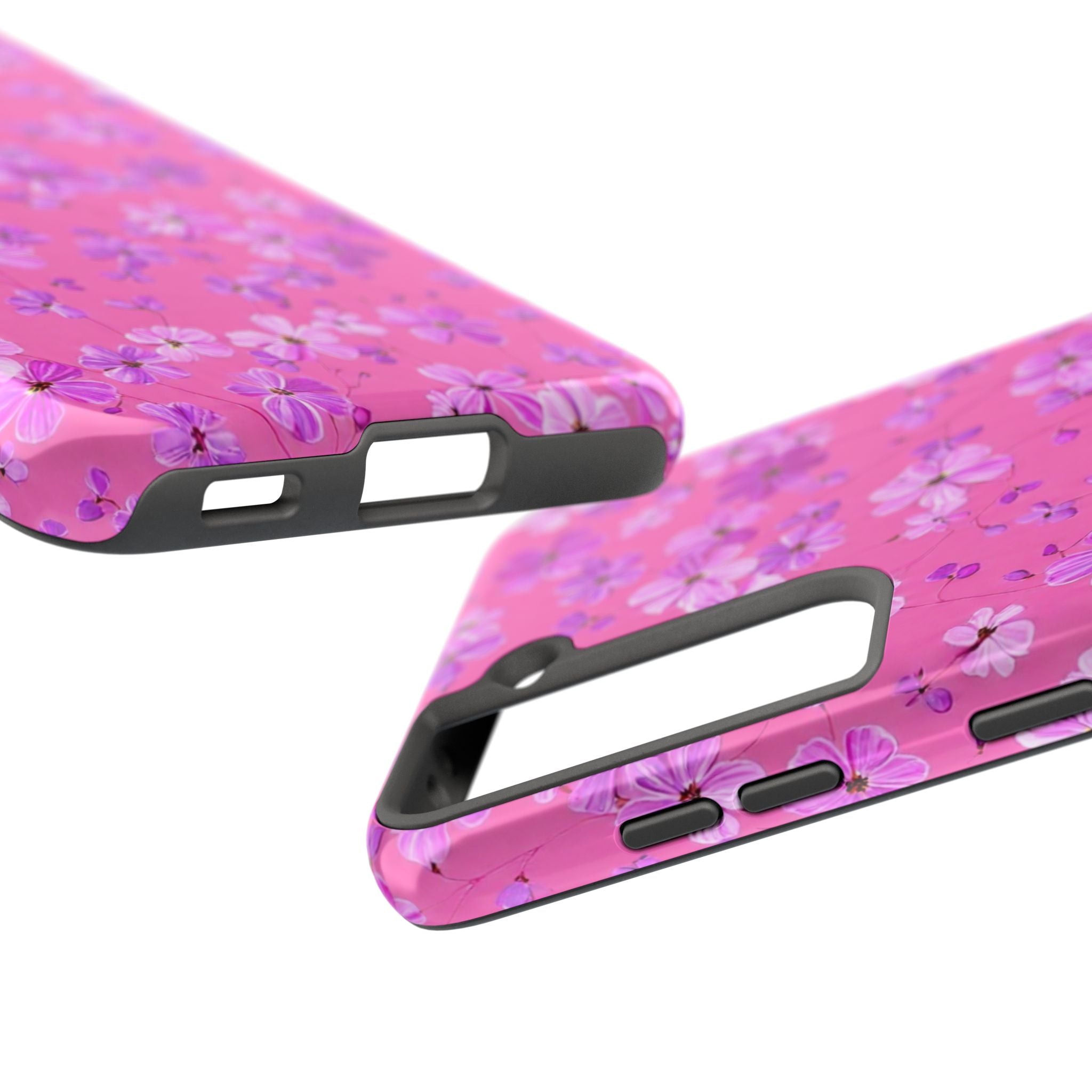 Pink Floral Tough Phone Case — Cute Purple Blossom Protective Cover