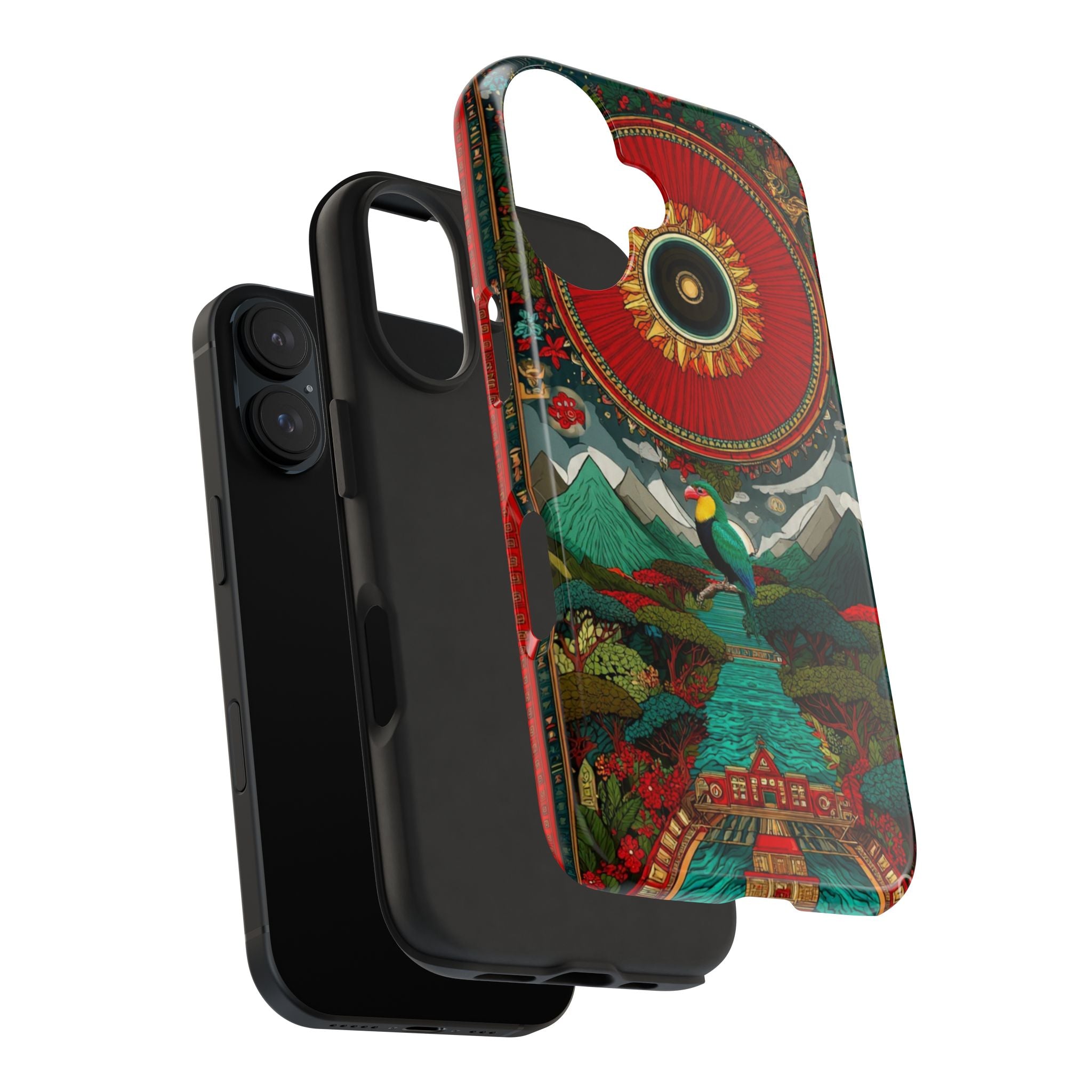 Tough Phone Case — Vibrant Tropical Mountain Bird Design