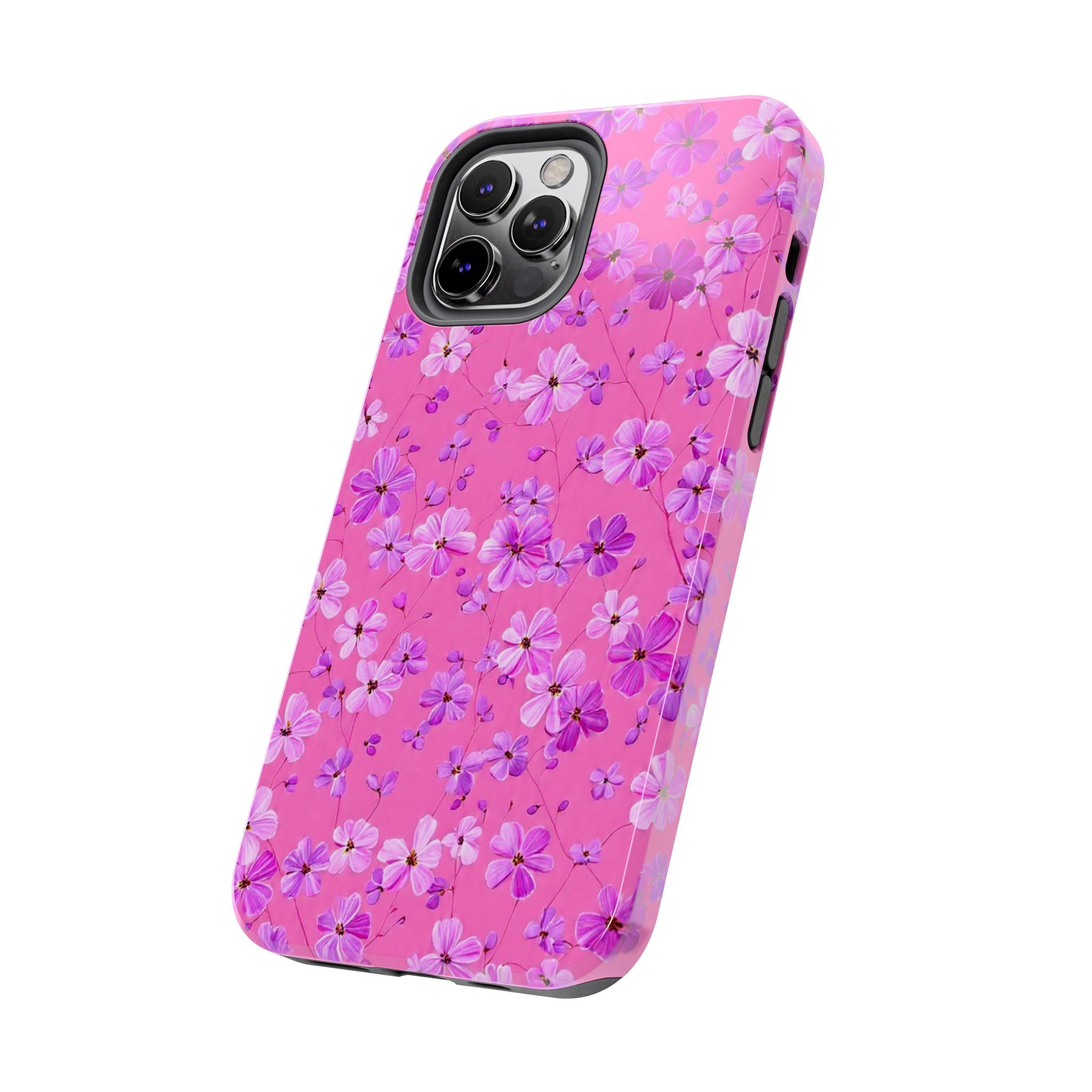 Pink Floral Tough Phone Case — Cute Purple Blossom Protective Cover