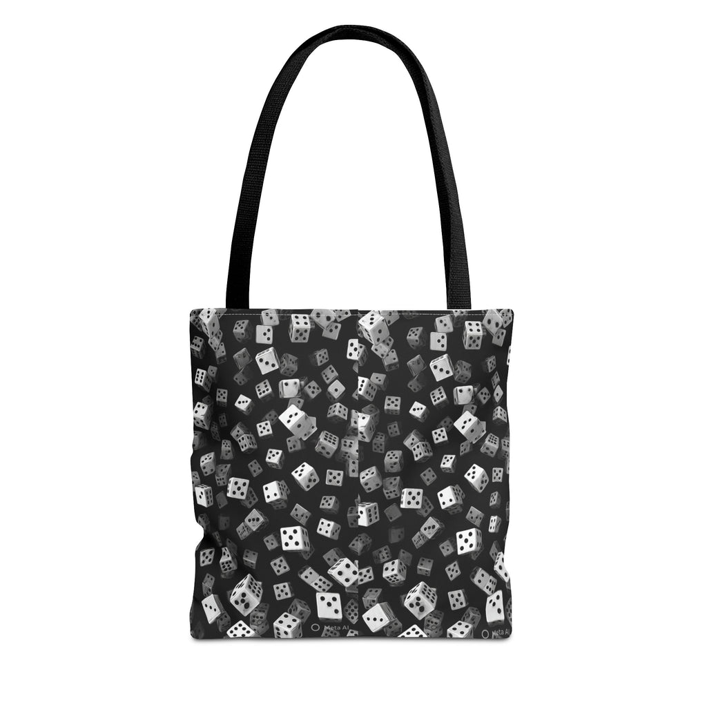 Dice Pattern Tote Bag — Black & White Gaming Dice All-Over Print