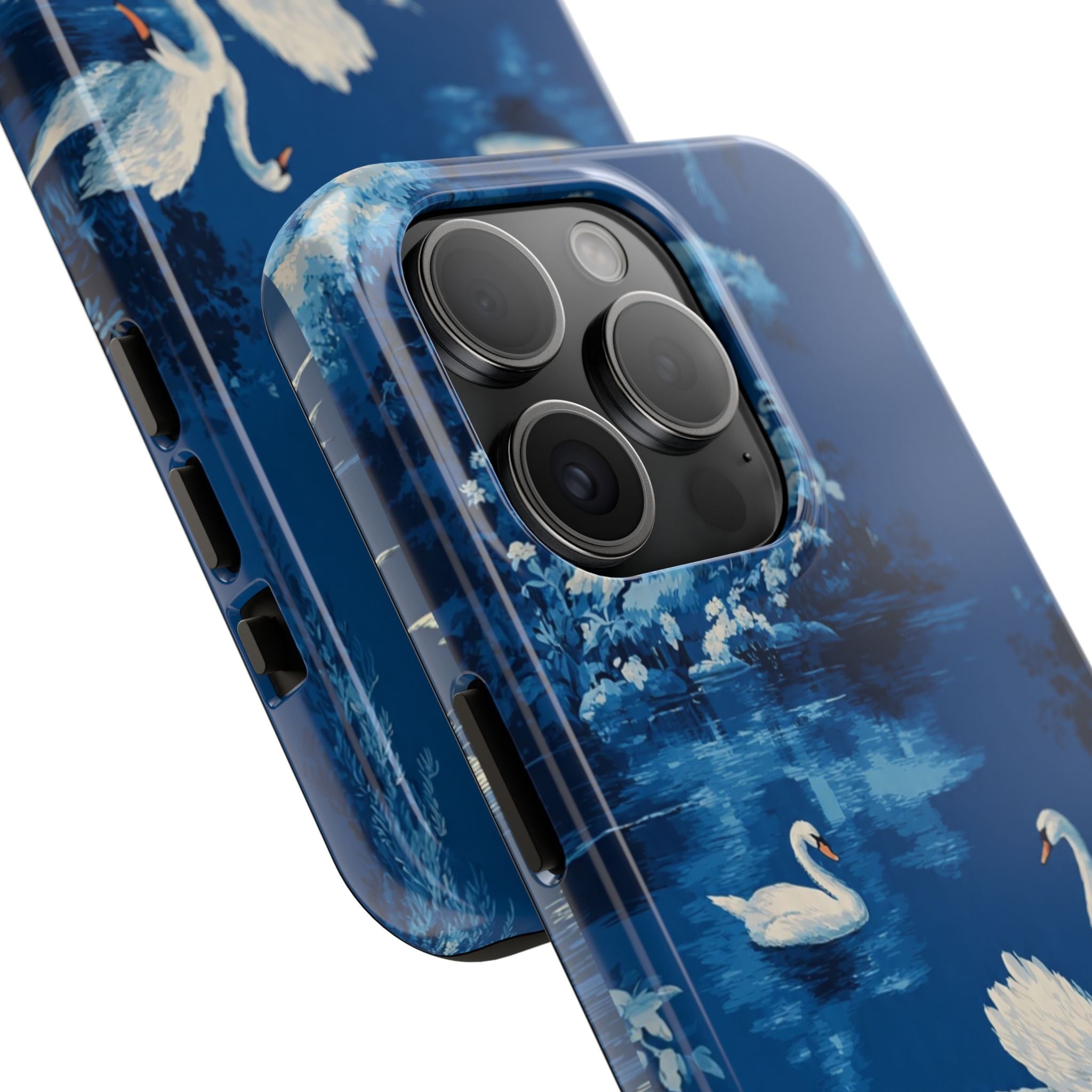 Swan Lake Tough Phone Case — Blue Vintage Swan Design, Durable Protective Cover