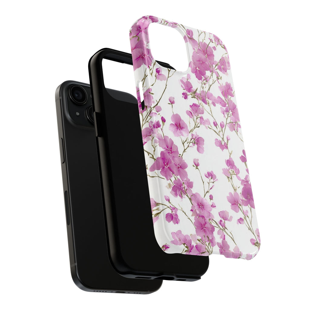 Floral Pink Blossoms Tough Phone Case — Durable Protective Phone Cover with Watercolor Cherry Blossom Design
