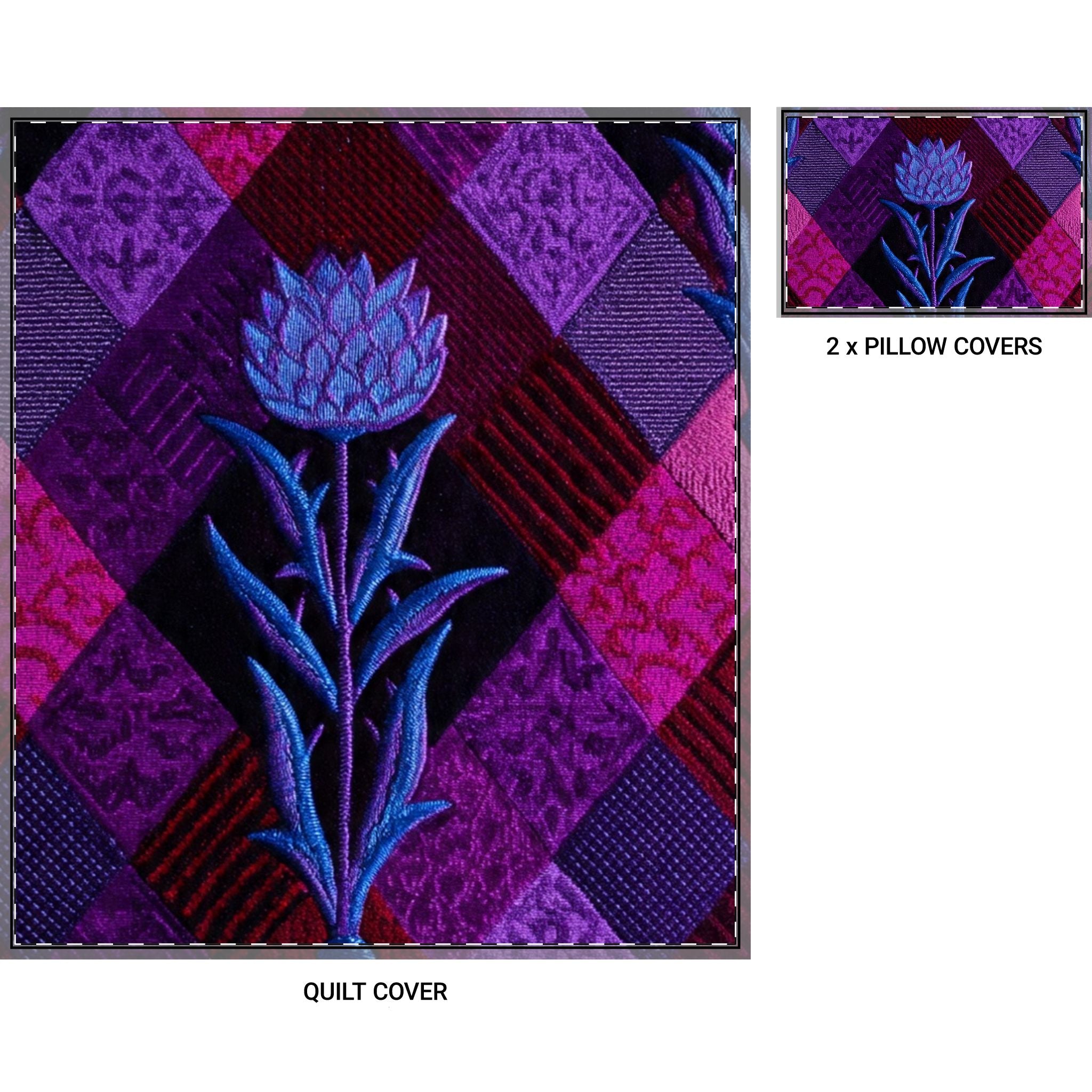 Purple Patchwork Floral Quilt Cover Set (3-Piece)