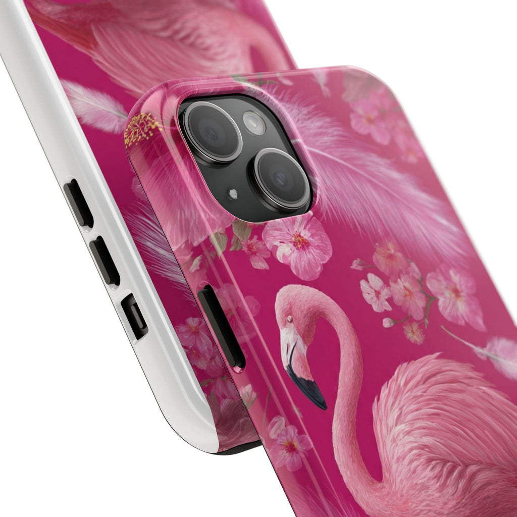 Flamingo Floral Tough Phone Case — Pink Tropical Feather Design