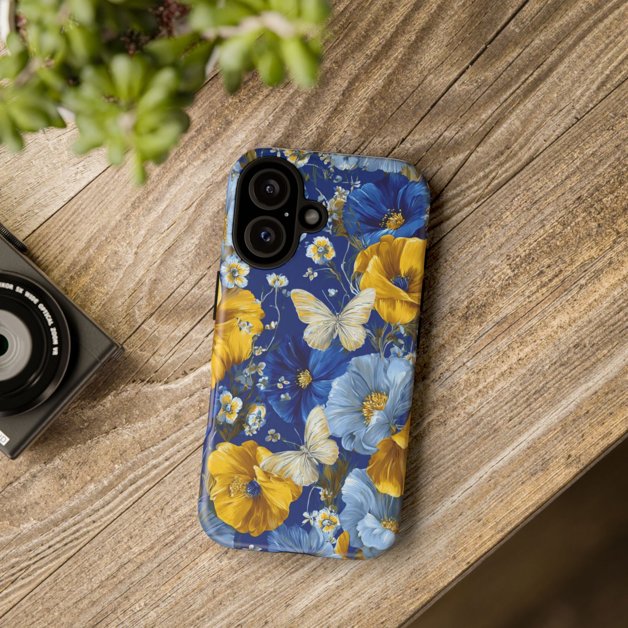 Floral Butterflies Phone Case — Blue & Yellow Tough Protective Cover