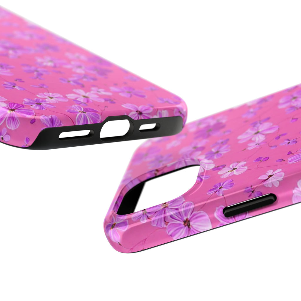 Pink Floral Tough Phone Case — Cute Purple Blossom Protective Cover