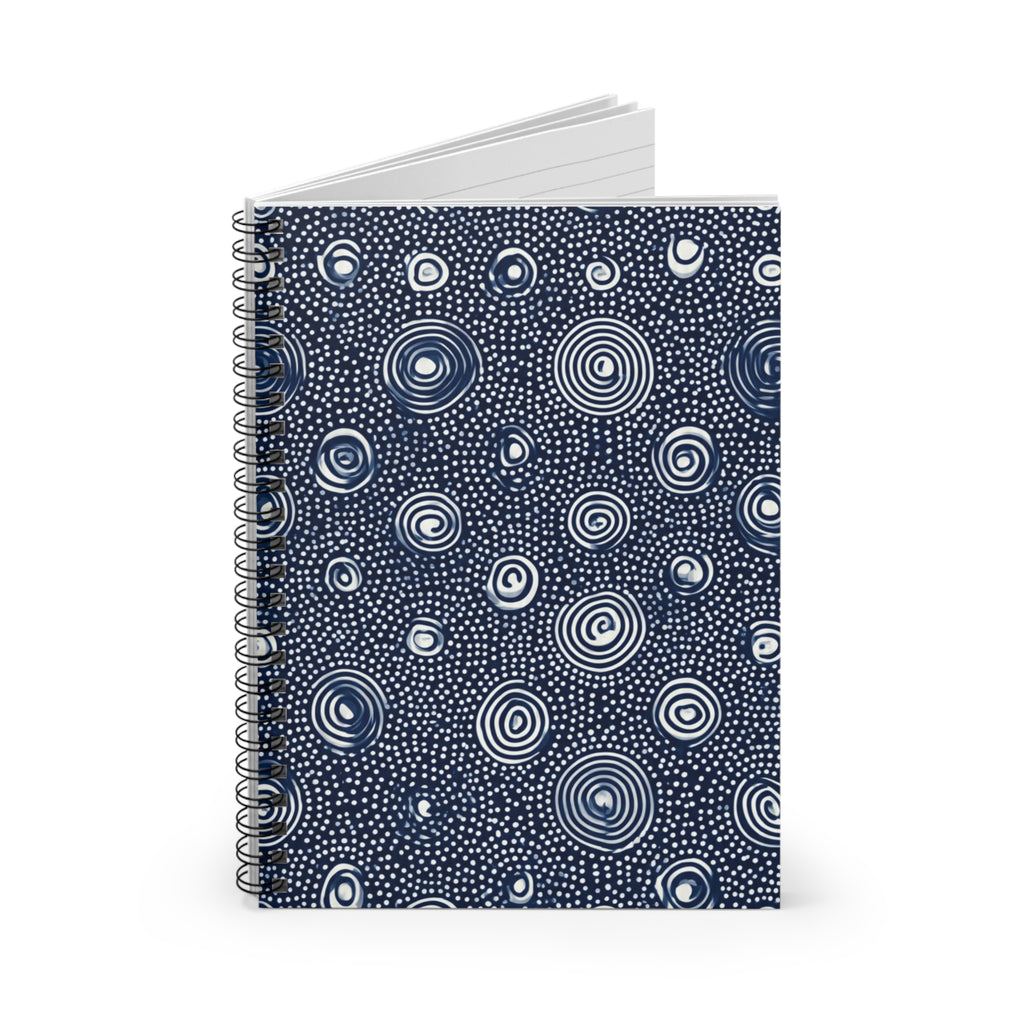 Blue Spiral Dot Pattern Ruled Spiral Notebook — Abstract Concentric Circles Journal