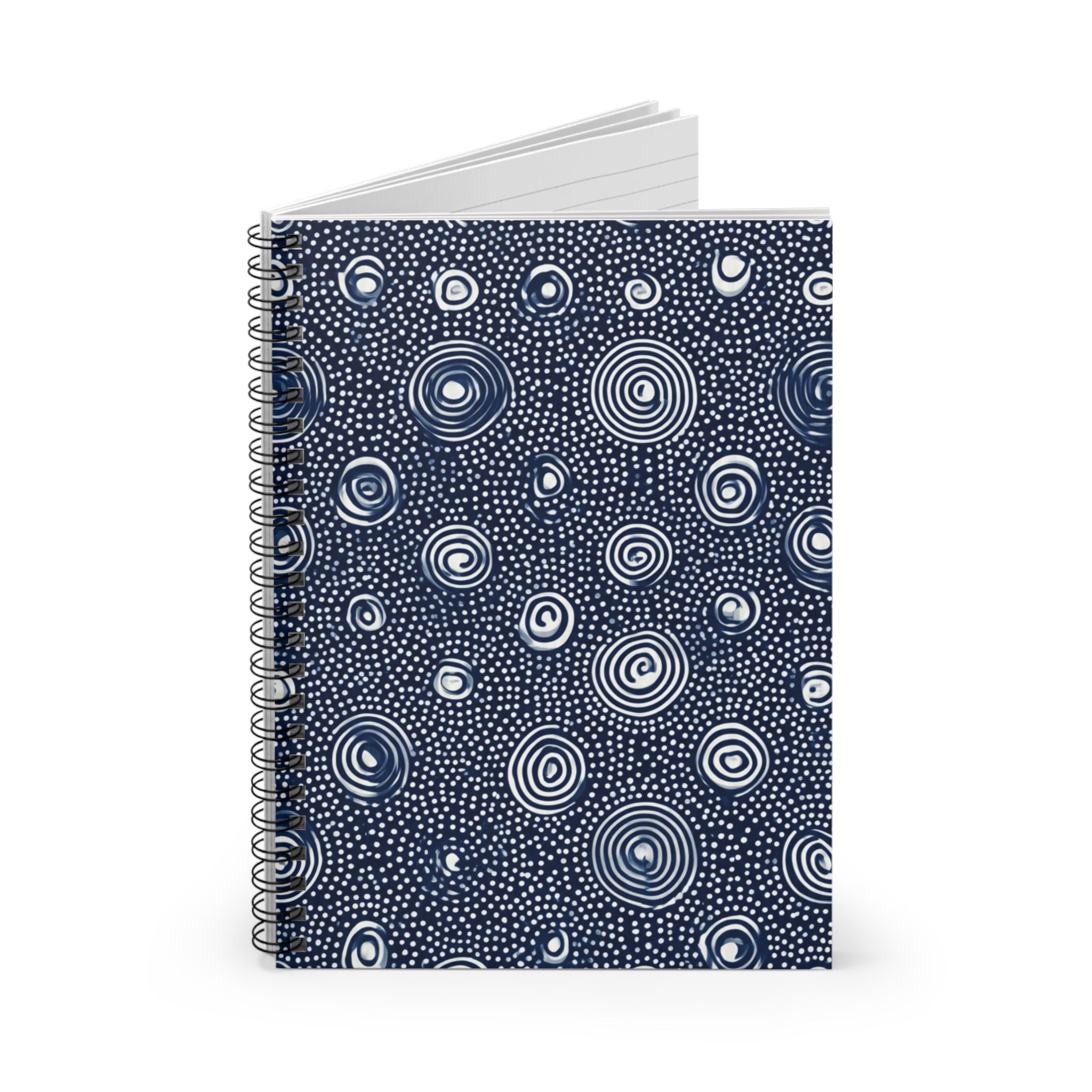 Blue Spiral Dot Pattern Ruled Spiral Notebook — Abstract Concentric Circles Journal
