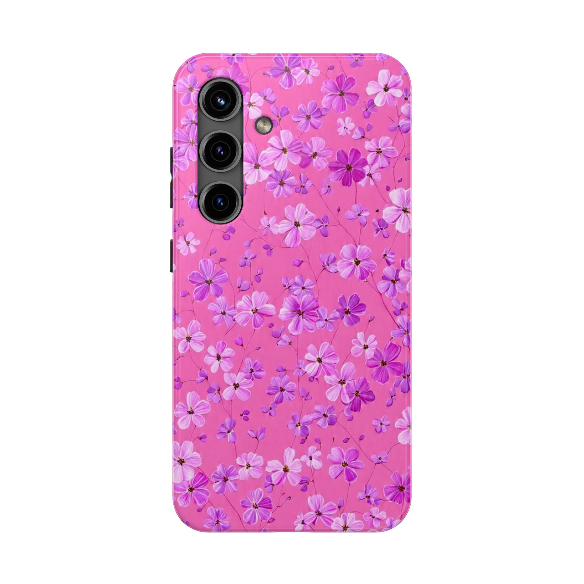 Pink Floral Tough Phone Case — Cute Purple Blossom Protective Cover