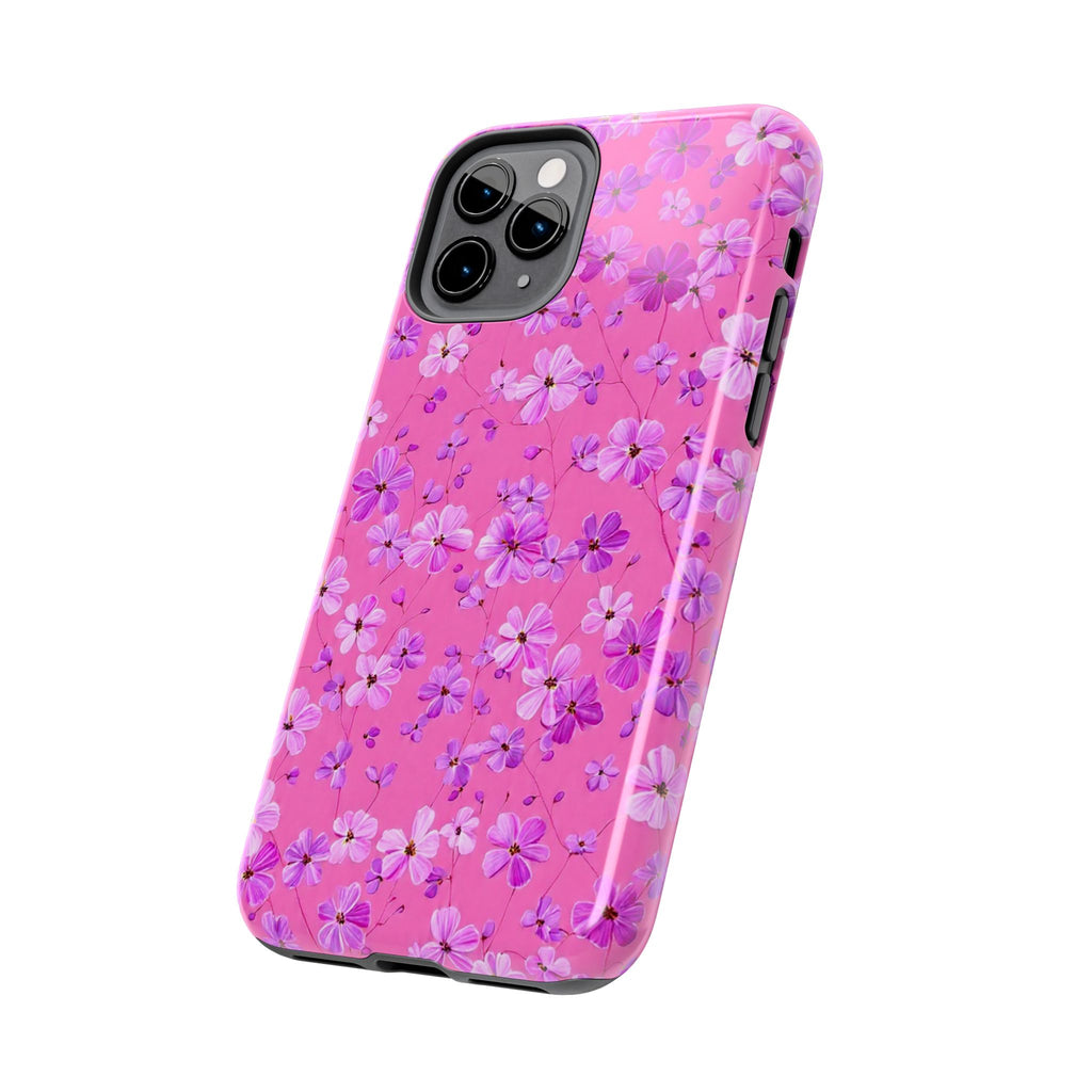 Pink Floral Tough Phone Case — Cute Purple Blossom Protective Cover
