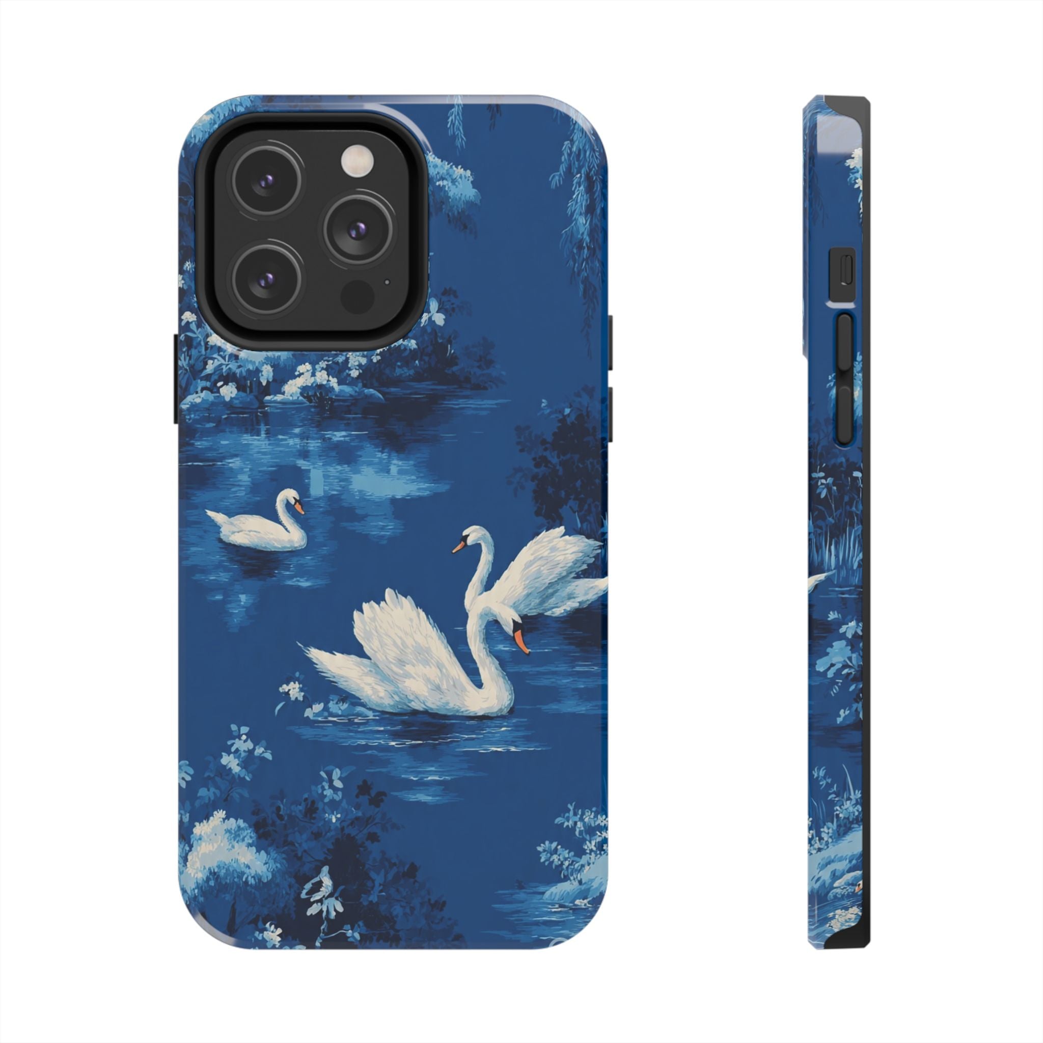 Swan Lake Tough Phone Case — Blue Vintage Swan Design, Durable Protective Cover