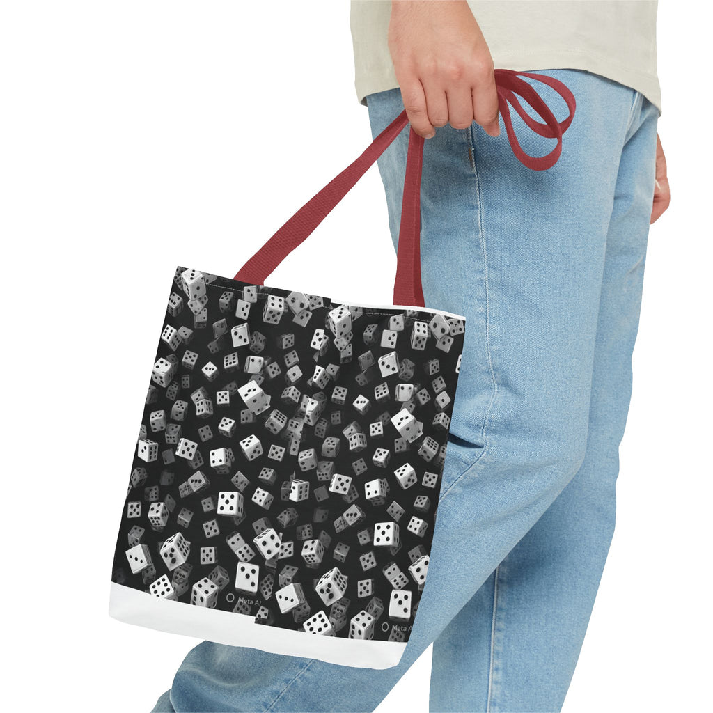 Dice Pattern Tote Bag — Black & White Gaming Dice All-Over Print