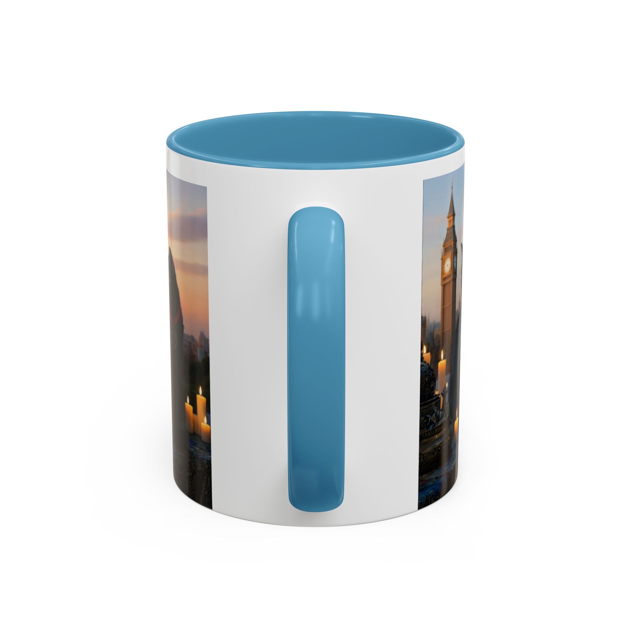 Black Cat Altar Coffee Mug — Gothic Cat with Pentagram, Candlelit Sunset Scene (11/15oz)