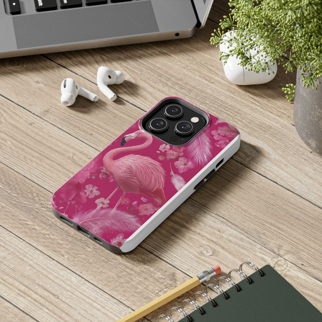 Flamingo Floral Tough Phone Case — Pink Tropical Feather Design