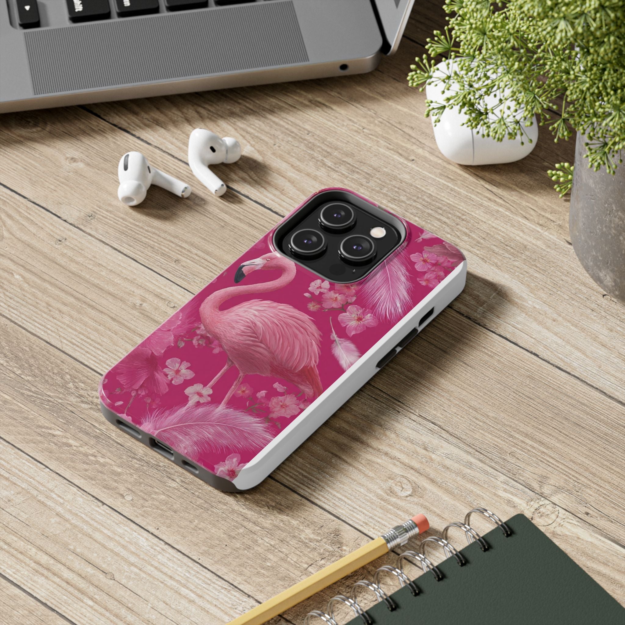Flamingo Floral Tough Phone Case — Pink Tropical Feather Design