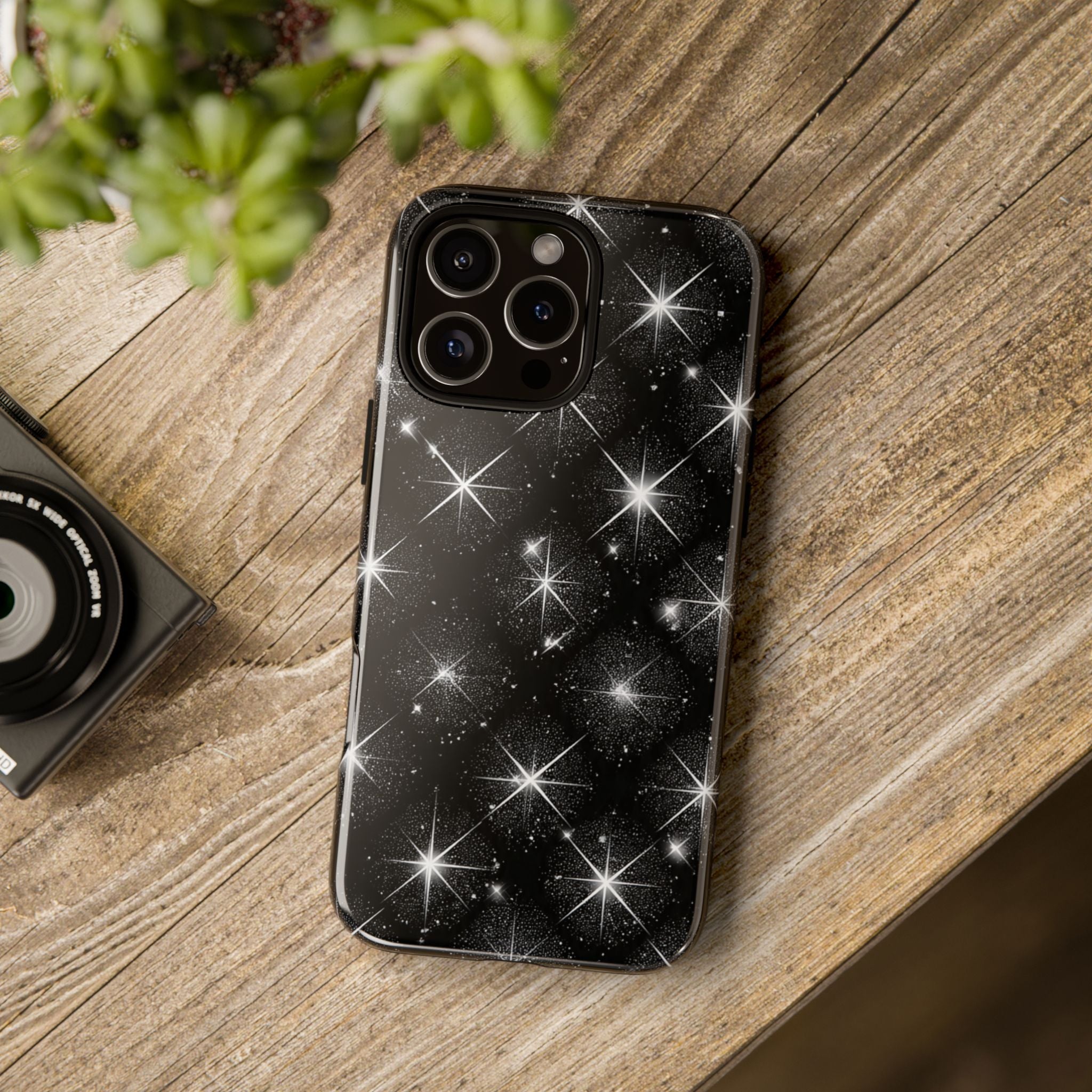 Galaxy Sparkle Tough Phone Case — Black Starfield Protective Cover