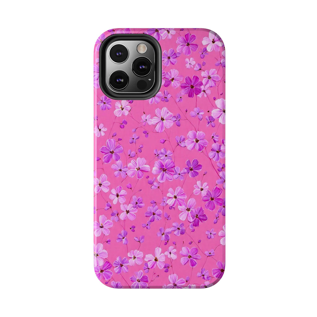 Pink Floral Tough Phone Case — Cute Purple Blossom Protective Cover