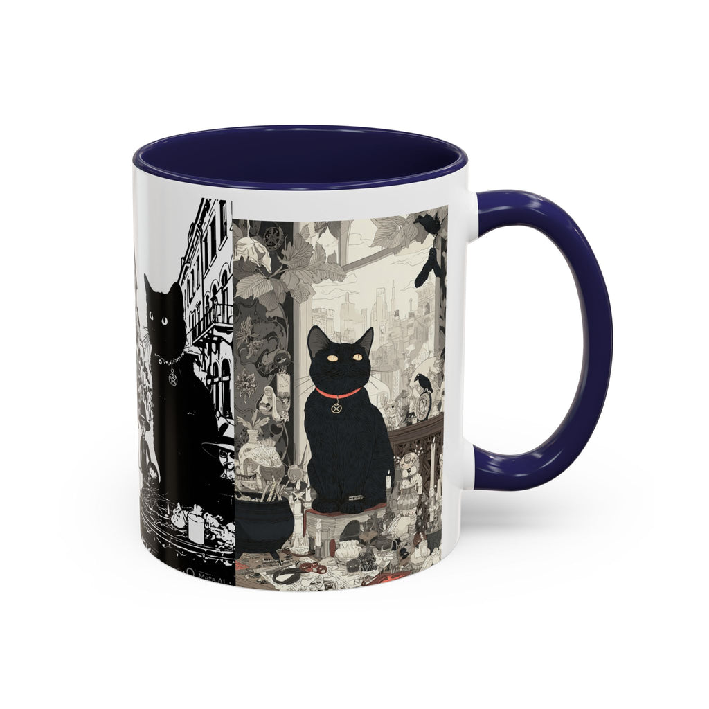 Black Cat Vintage Street Art Coffee Mug — 11/15oz Accent Ceramic