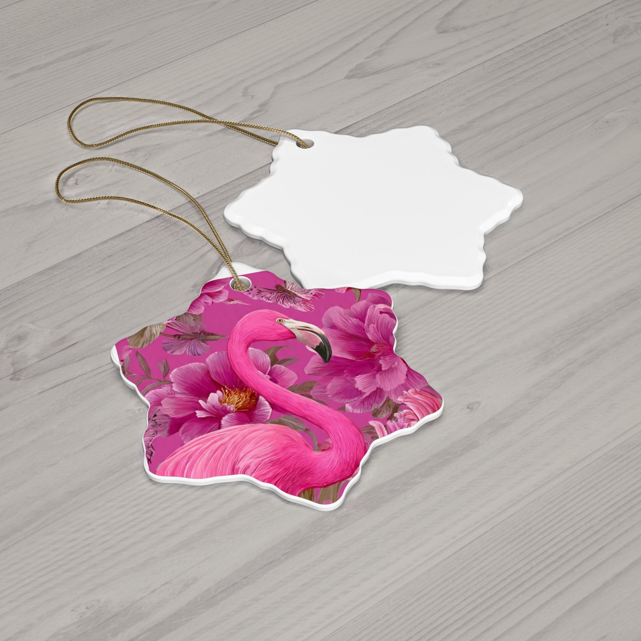 Pink Flamingo Ceramic Ornament — Star-Shaped Holiday Decoration