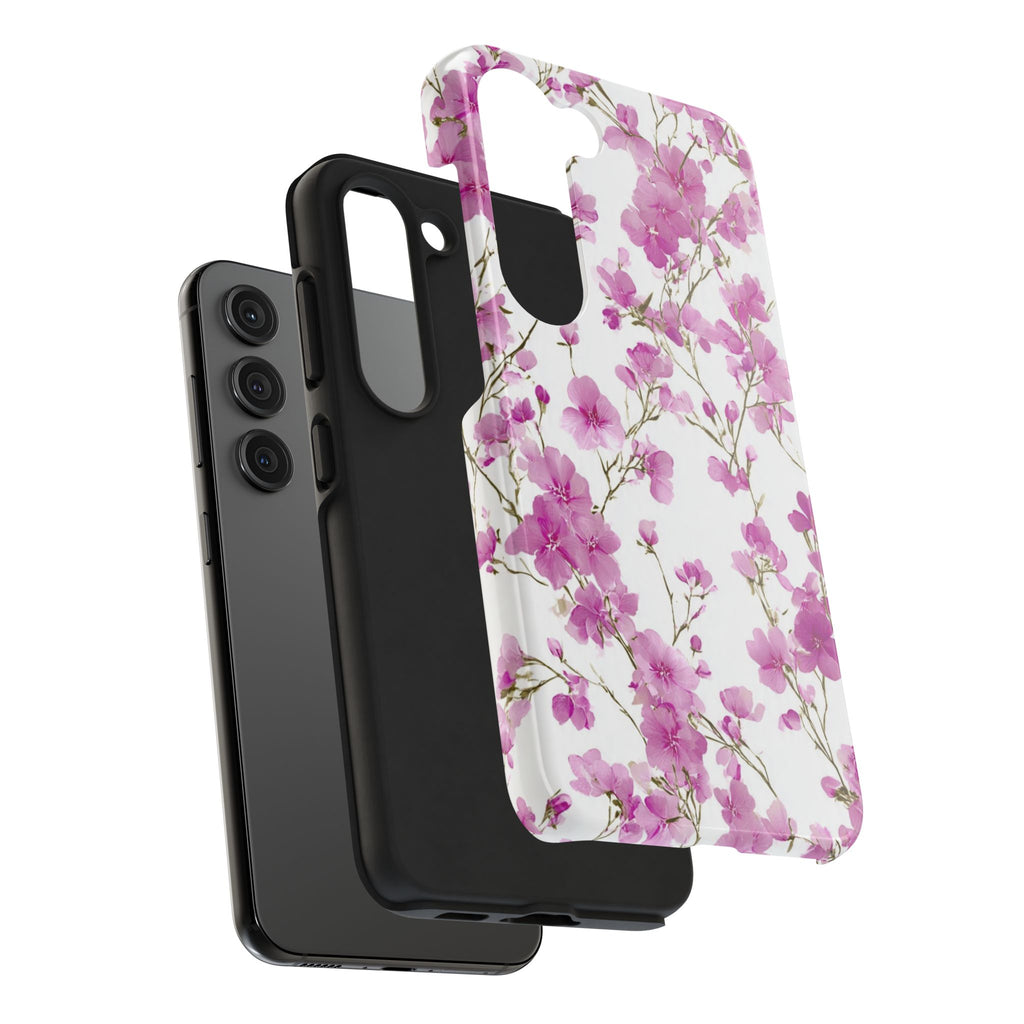 Floral Pink Blossoms Tough Phone Case — Durable Protective Phone Cover with Watercolor Cherry Blossom Design