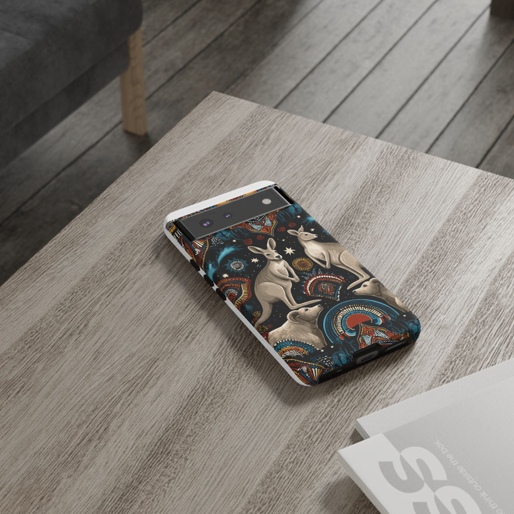 Kangaroo & Boomerang Tough Phone Case — Australian Wildlife Pattern