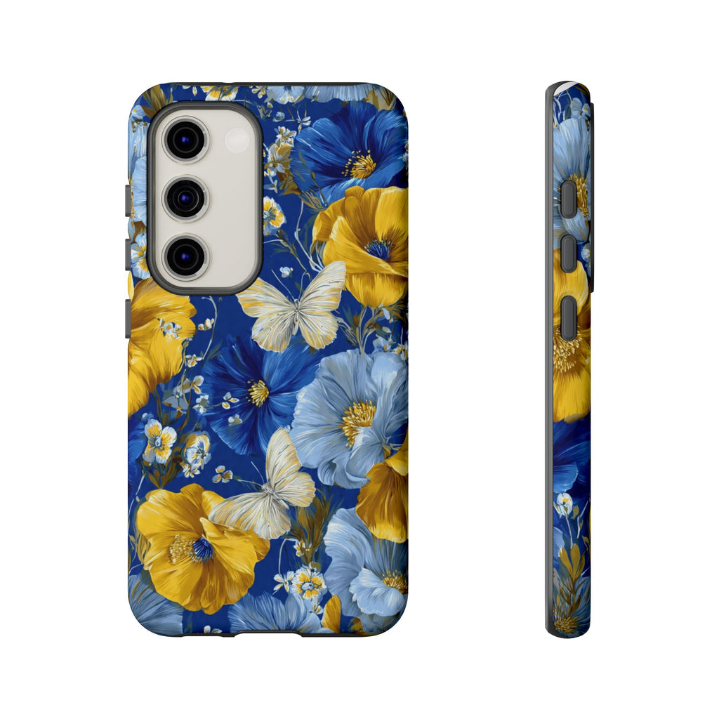 Floral Butterflies Phone Case — Blue & Yellow Tough Protective Cover