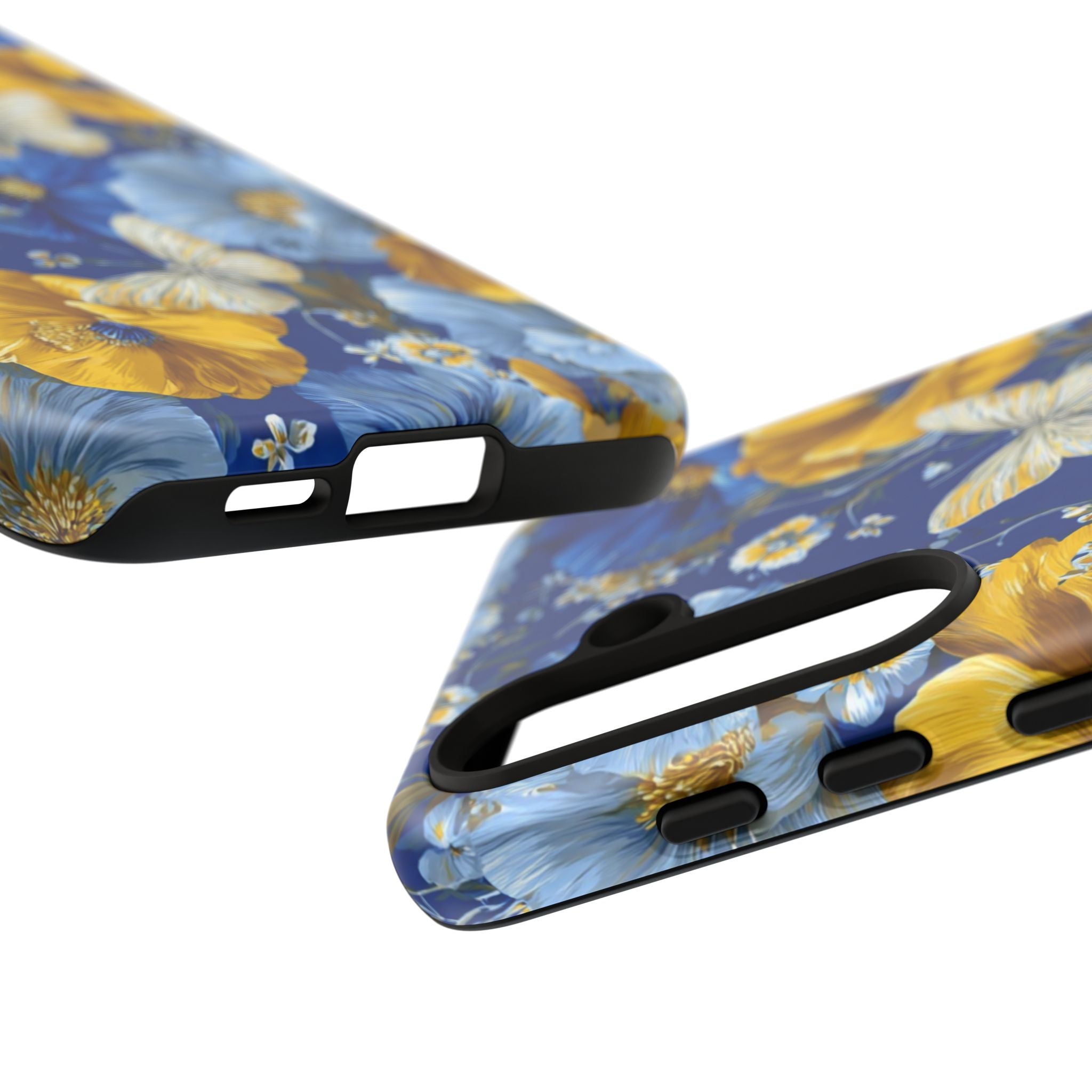 Floral Butterflies Phone Case — Blue & Yellow Tough Protective Cover