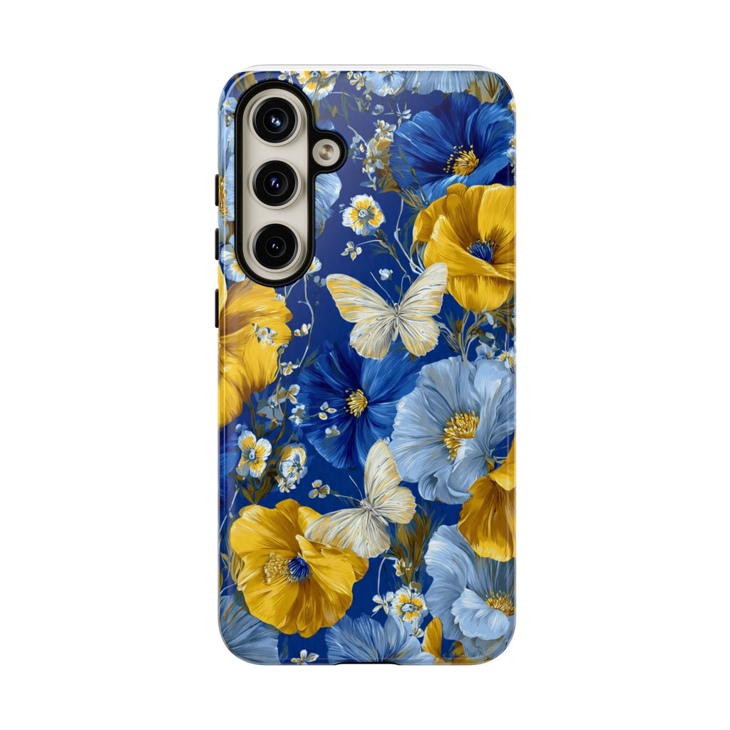 Floral Butterflies Phone Case — Blue & Yellow Tough Protective Cover