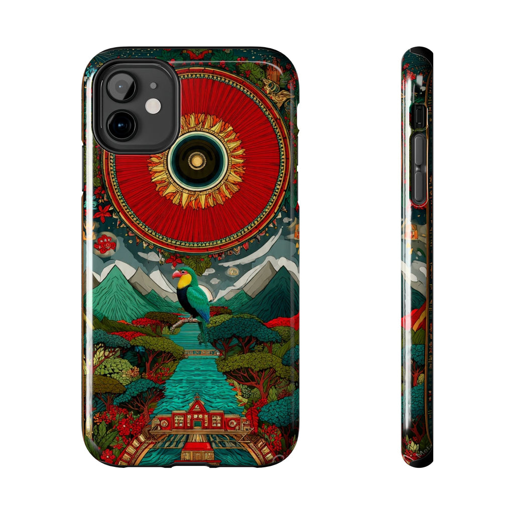 Tough Phone Case — Vibrant Tropical Mountain Bird Design